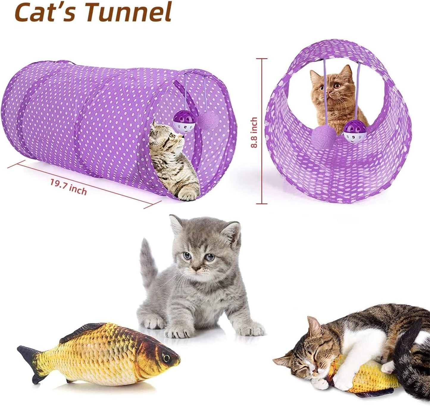 Ownfume 38 Pcs Cat Toys,Kitten Toys,Cat Toys Interactive Accessories for Indoor Cats,Cat Tunnel,Variety Teaser Wand with Feathers,Cat Toys for Kittens Biting,Catnip Fish,Mice,Balls for Cat Pet Lovers