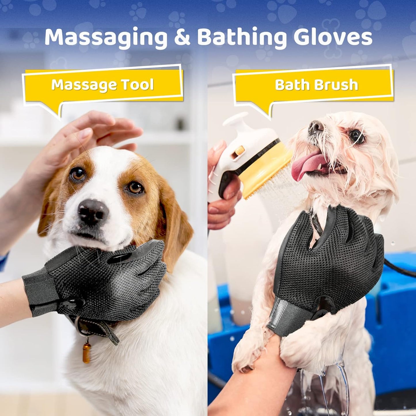 DELOMO Pet Grooming Glove - Gentle Deshedding Brush Glove - Efficient Pet Hair Remover Mitt - Enhanced Five Finger Design - Perfect for Dog & Cat with Long & Short Fur - 1 Pair