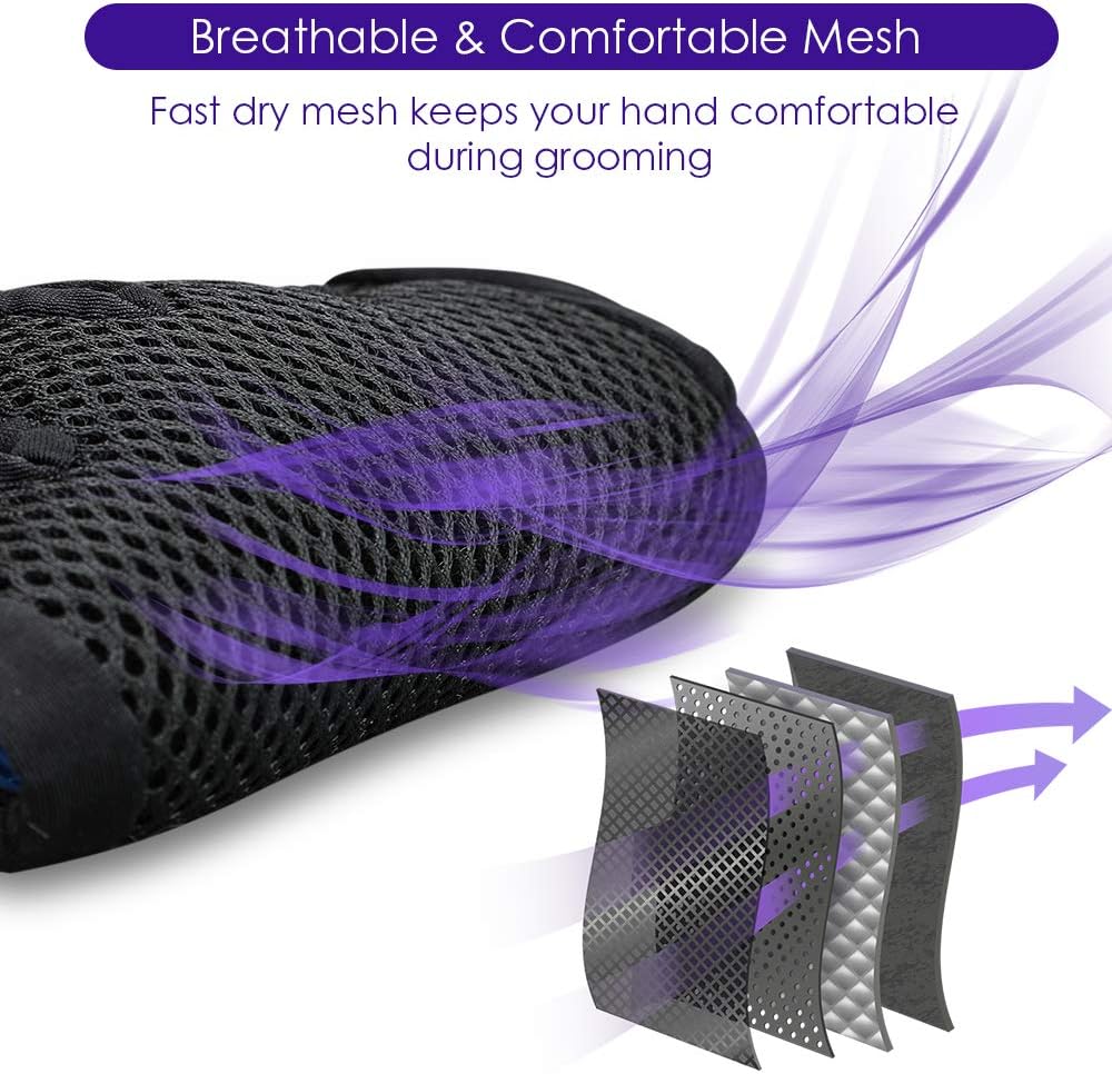 DELOMO Pet Grooming Glove - Gentle Deshedding Brush Glove - Efficient Pet Hair Remover Mitt - Enhanced Five Finger Design - Perfect for Dog & Cat with Long & Short Fur - 1 Pair