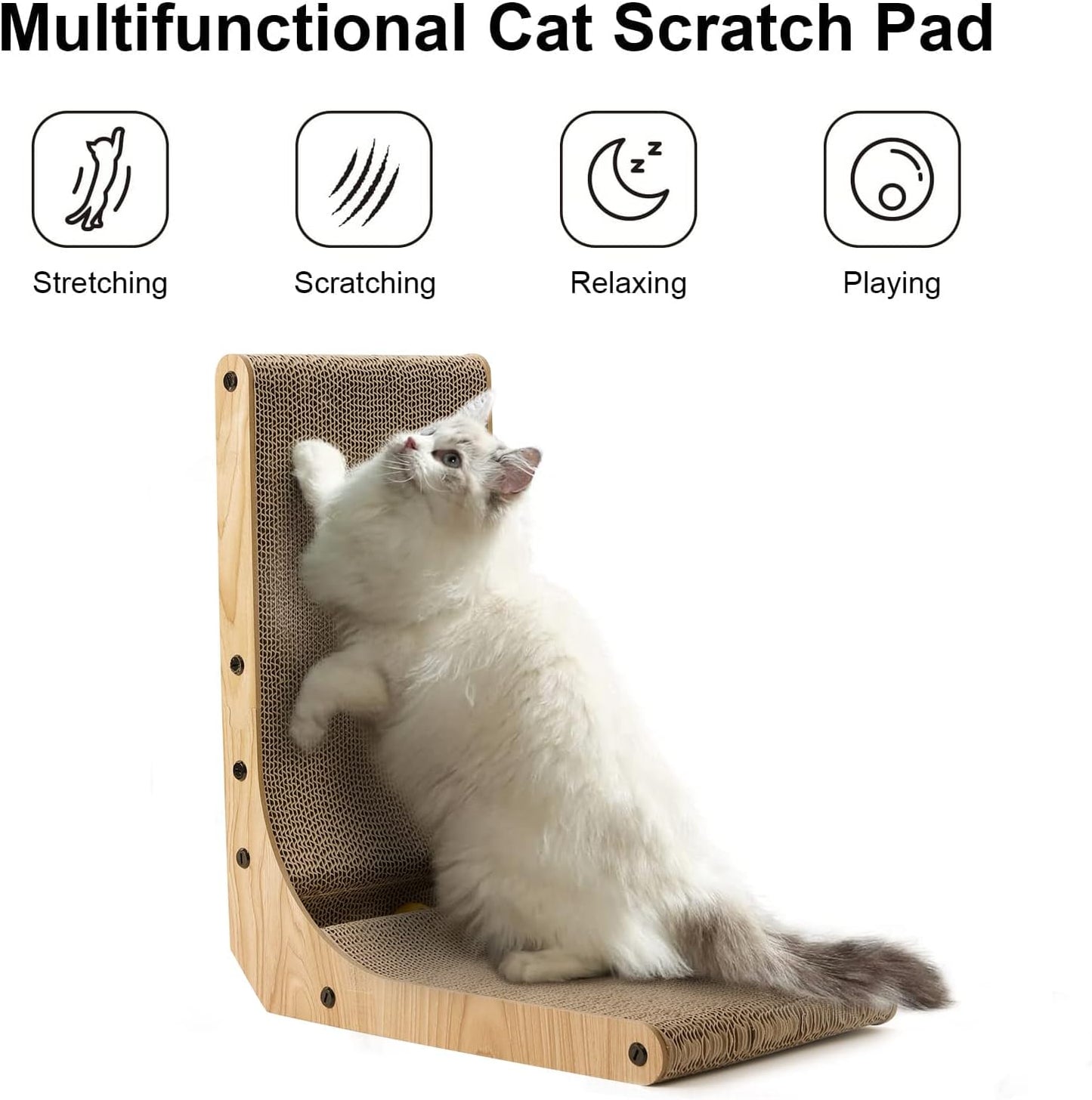 FUKUMARU Cat Scratcher, 26.8 Inch L Shape Cat Scratch Pad Wall Mounted, Cat Scratching Cardboard with Ball Toy for Indoor Cats