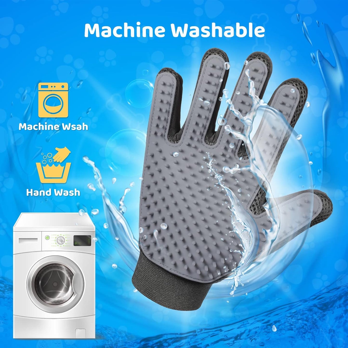 DELOMO Pet Grooming Glove - Gentle Deshedding Brush Glove - Efficient Pet Hair Remover Mitt - Enhanced Five Finger Design - Perfect for Dog & Cat with Long & Short Fur - 1 Pair