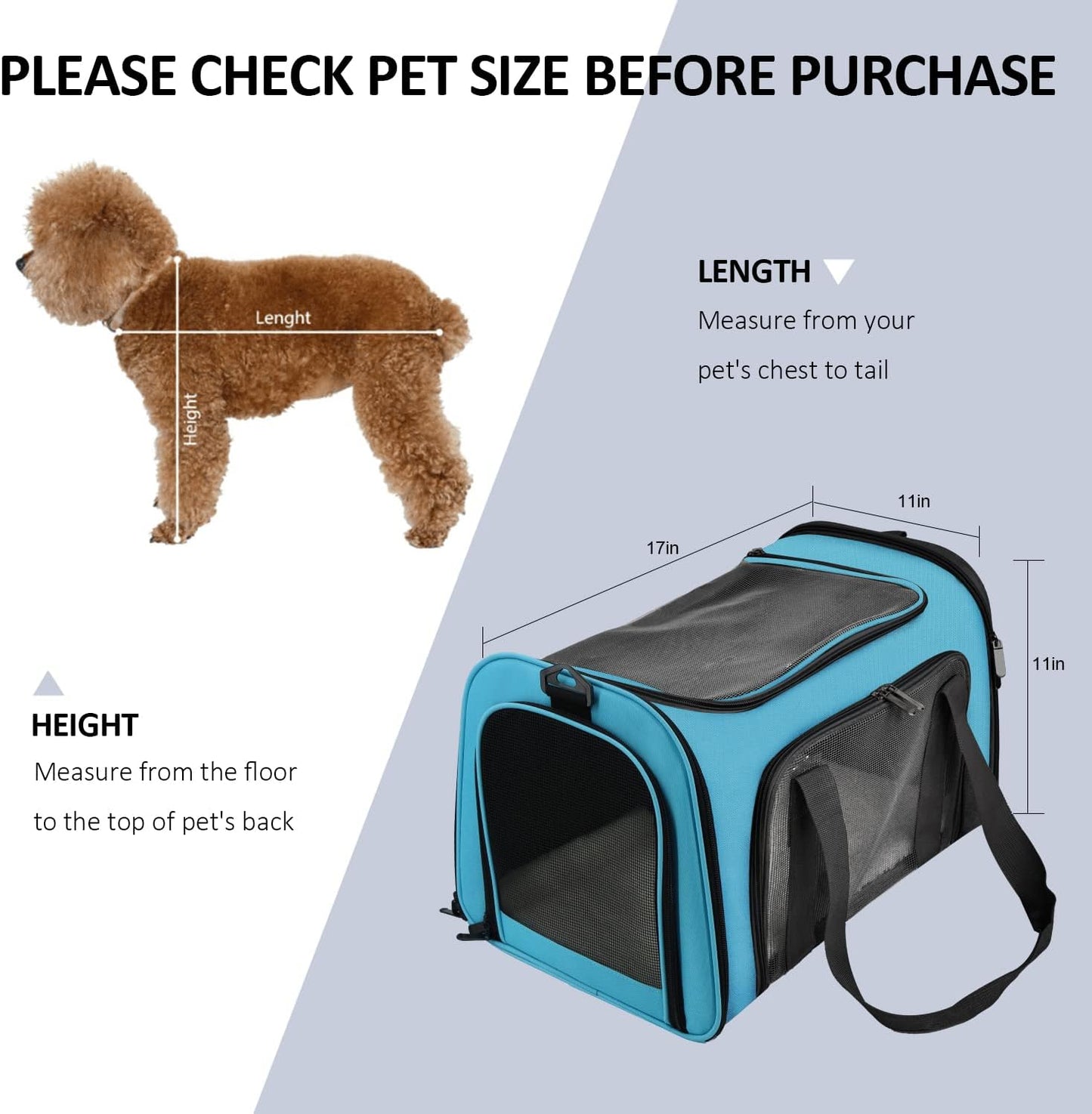 Henkelion Cat Carriers Dog Carrier Pet for Small Medium Cats Dogs Puppies up to 15 Lbs, TSA Airline Approved Soft Sided, Collapsible Travel Puppy - Black