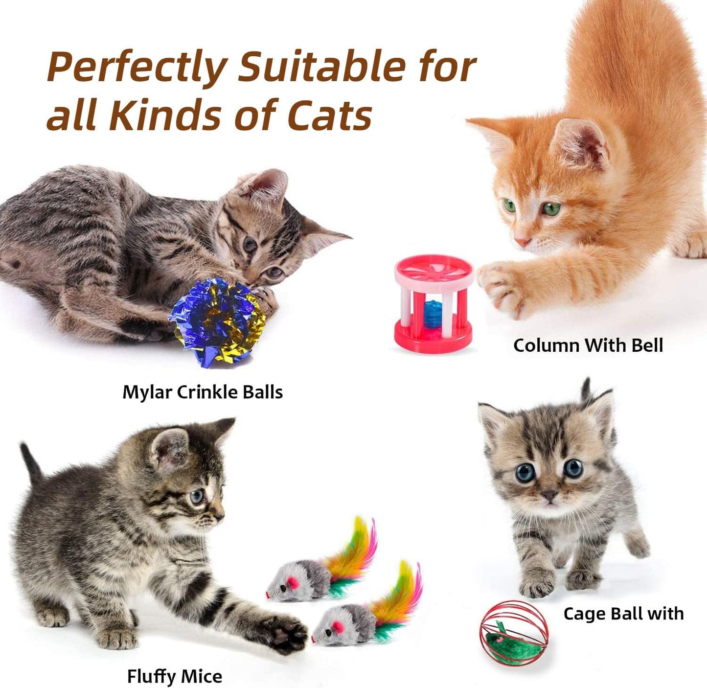 Ownfume 38 Pcs Cat Toys,Kitten Toys,Cat Toys Interactive Accessories for Indoor Cats,Cat Tunnel,Variety Teaser Wand with Feathers,Cat Toys for Kittens Biting,Catnip Fish,Mice,Balls for Cat Pet Lovers