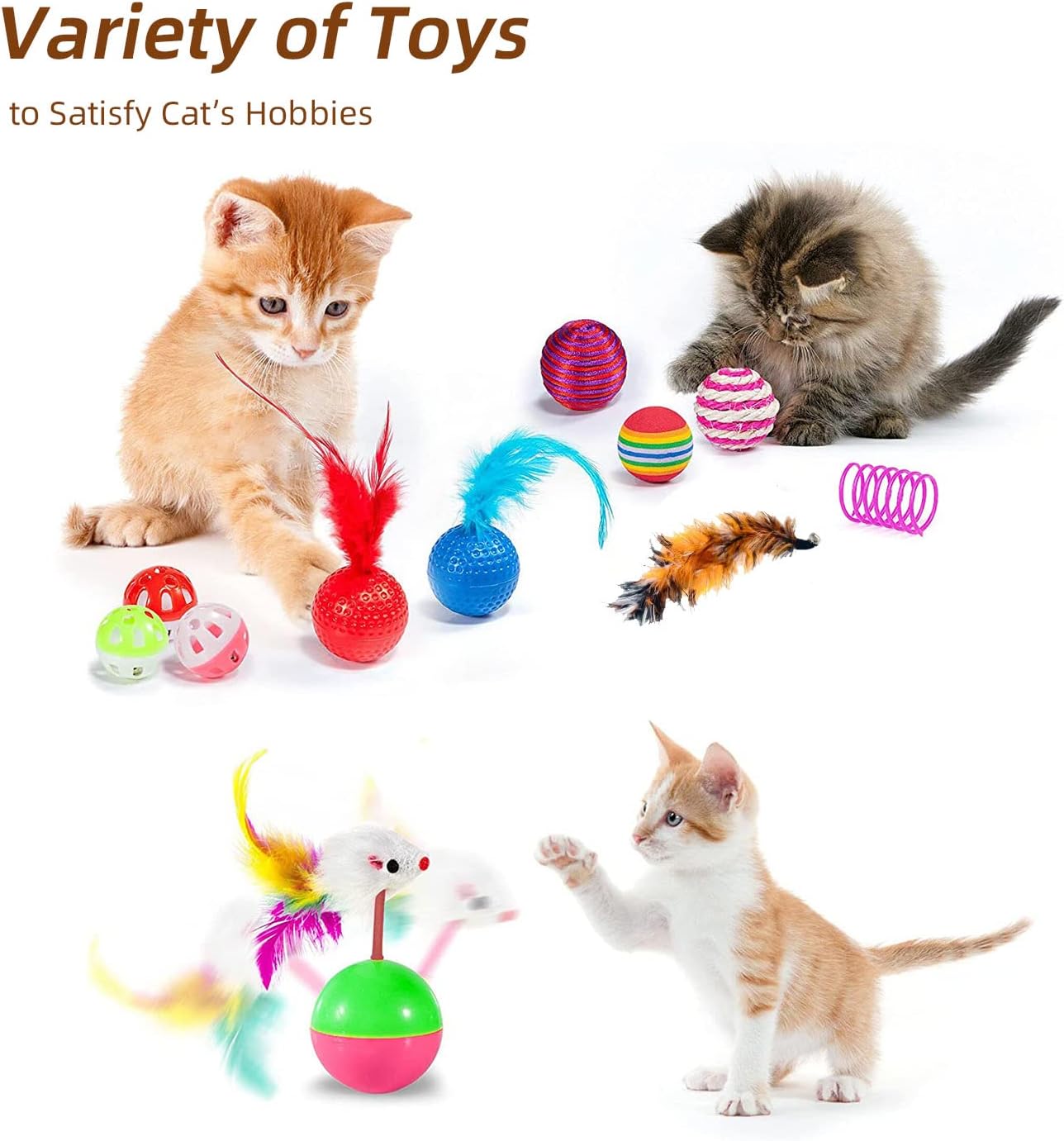 Ownfume 38 Pcs Cat Toys,Kitten Toys,Cat Toys Interactive Accessories for Indoor Cats,Cat Tunnel,Variety Teaser Wand with Feathers,Cat Toys for Kittens Biting,Catnip Fish,Mice,Balls for Cat Pet Lovers