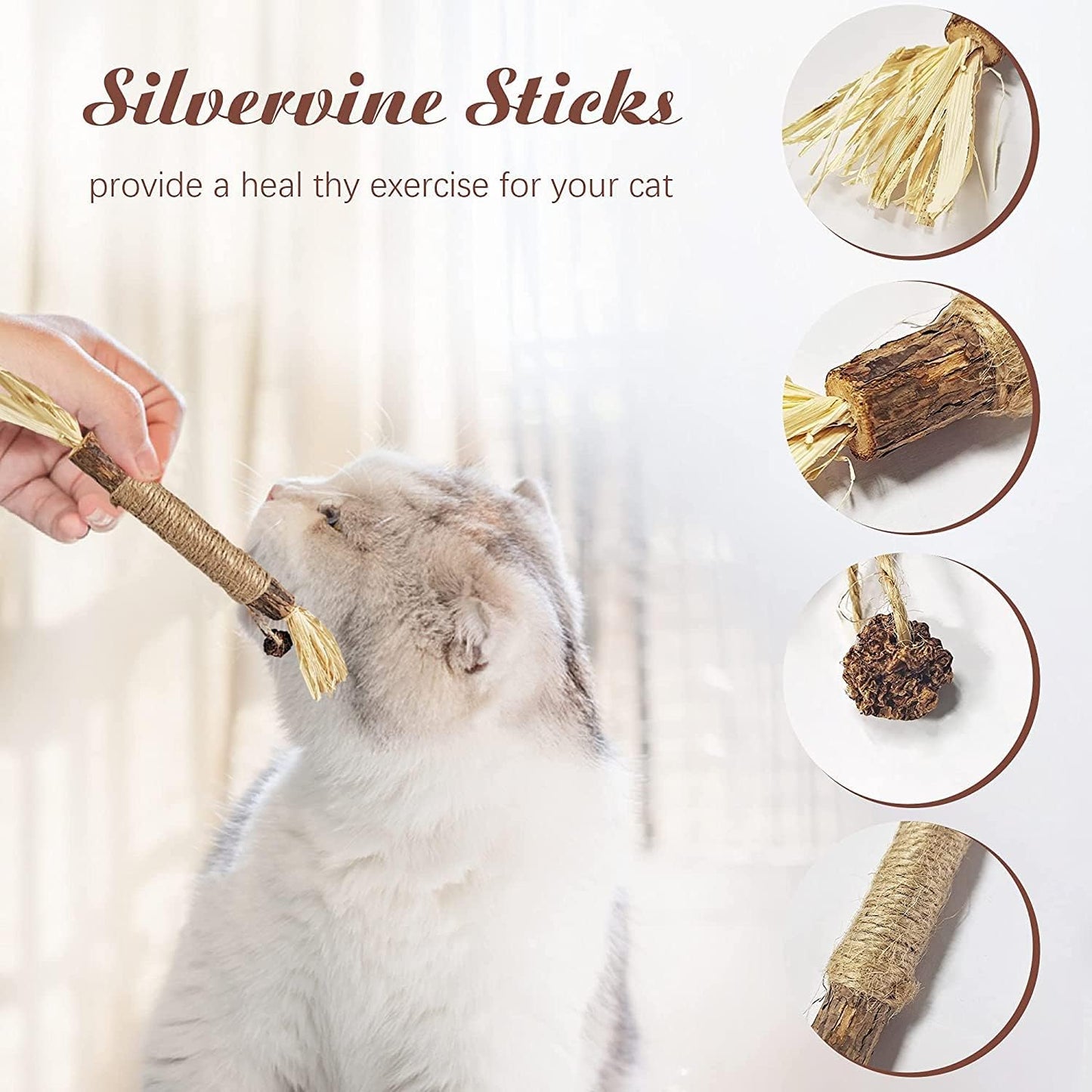 Sawanork 3 PCS Cat Chew Toys, Kitten Chew Sticks for Aggressive Chewers, Silvervine Chew Stick Toy, Large Size Catnip Toys