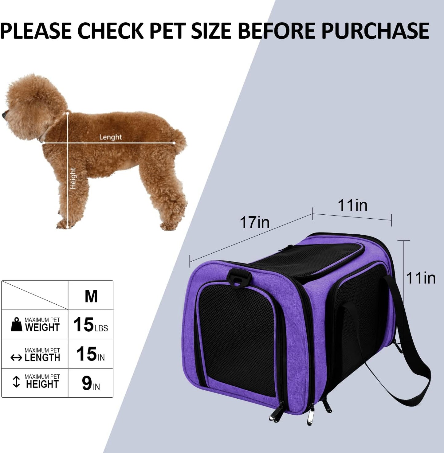 Henkelion Cat Carriers Dog Carrier Pet for Small Medium Cats Dogs Puppies up to 15 Lbs, TSA Airline Approved Soft Sided, Collapsible Travel Puppy - Black