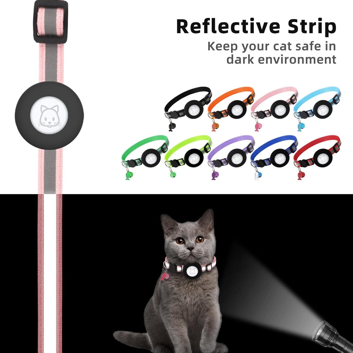 Airtag Cat Collar, Air tag Cat Collar with Bell and Safety Buckle in 3/8" Width, Reflective Collar with Waterproof Airtag Holder Compatible with Apple Airtag for Cat Dog Kitten Puppy (Black)
