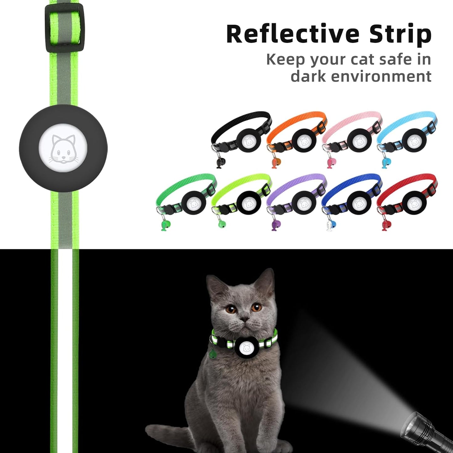Airtag Cat Collar, Air tag Cat Collar with Bell and Safety Buckle in 3/8" Width, Reflective Collar with Waterproof Airtag Holder Compatible with Apple Airtag for Cat Dog Kitten Puppy (Black)