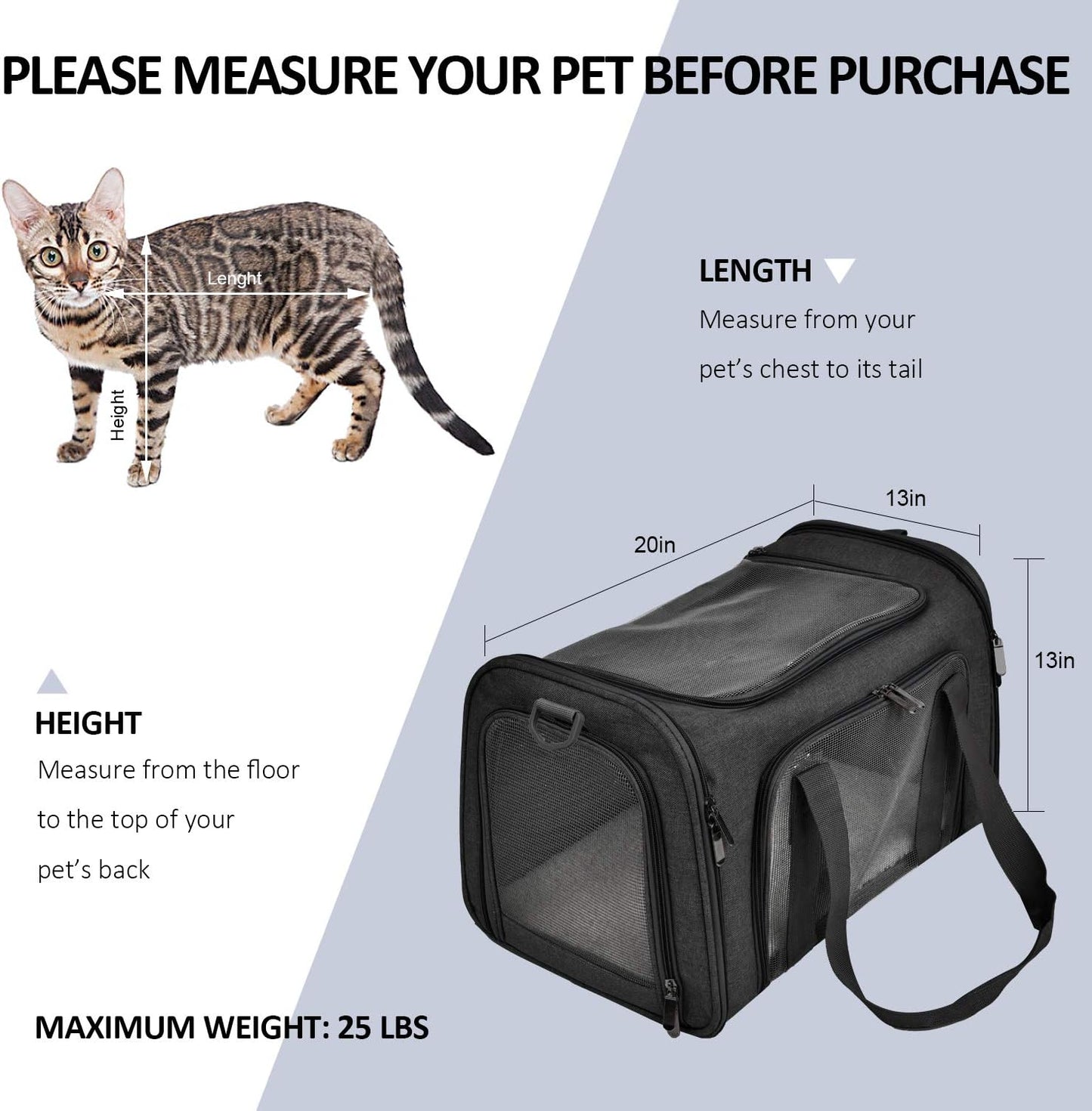 Henkelion Cat Carriers Dog Carrier Pet for Small Medium Cats Dogs Puppies up to 15 Lbs, TSA Airline Approved Soft Sided, Collapsible Travel Puppy - Black