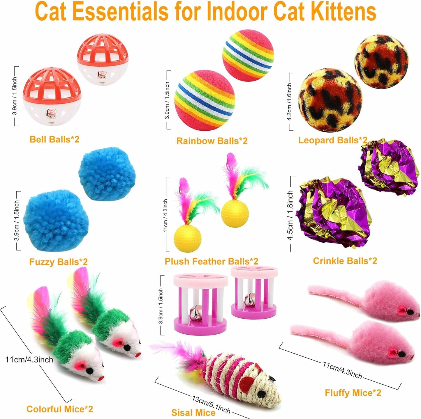 Ownfume 38 Pcs Cat Toys,Kitten Toys,Cat Toys Interactive Accessories for Indoor Cats,Cat Tunnel,Variety Teaser Wand with Feathers,Cat Toys for Kittens Biting,Catnip Fish,Mice,Balls for Cat Pet Lovers
