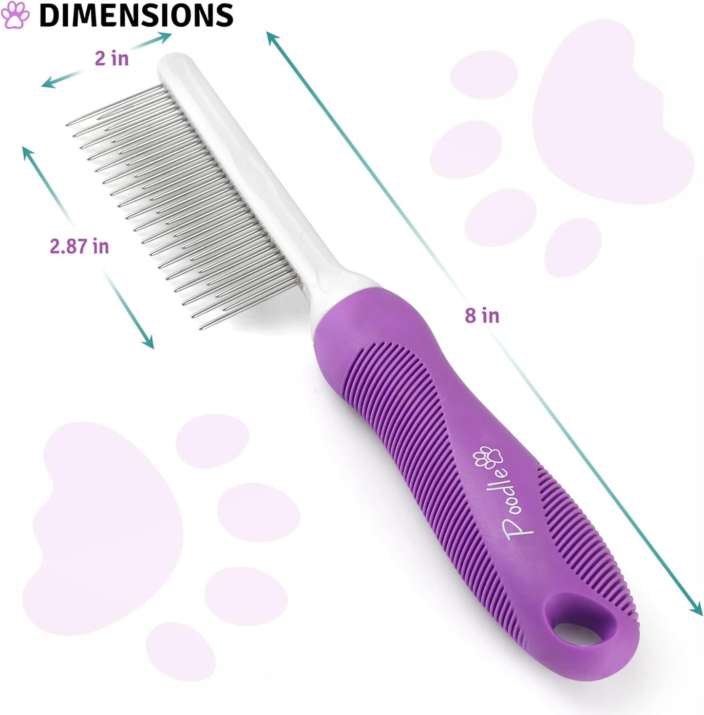 Detangling Pet Comb with Long & Short Stainless Steel Teeth for Removing Matted Fur, Knots & Tangles – Detangler Tool Accessories for Safe & Gentle DIY Dog & Cat Grooming (Grooming Comb)