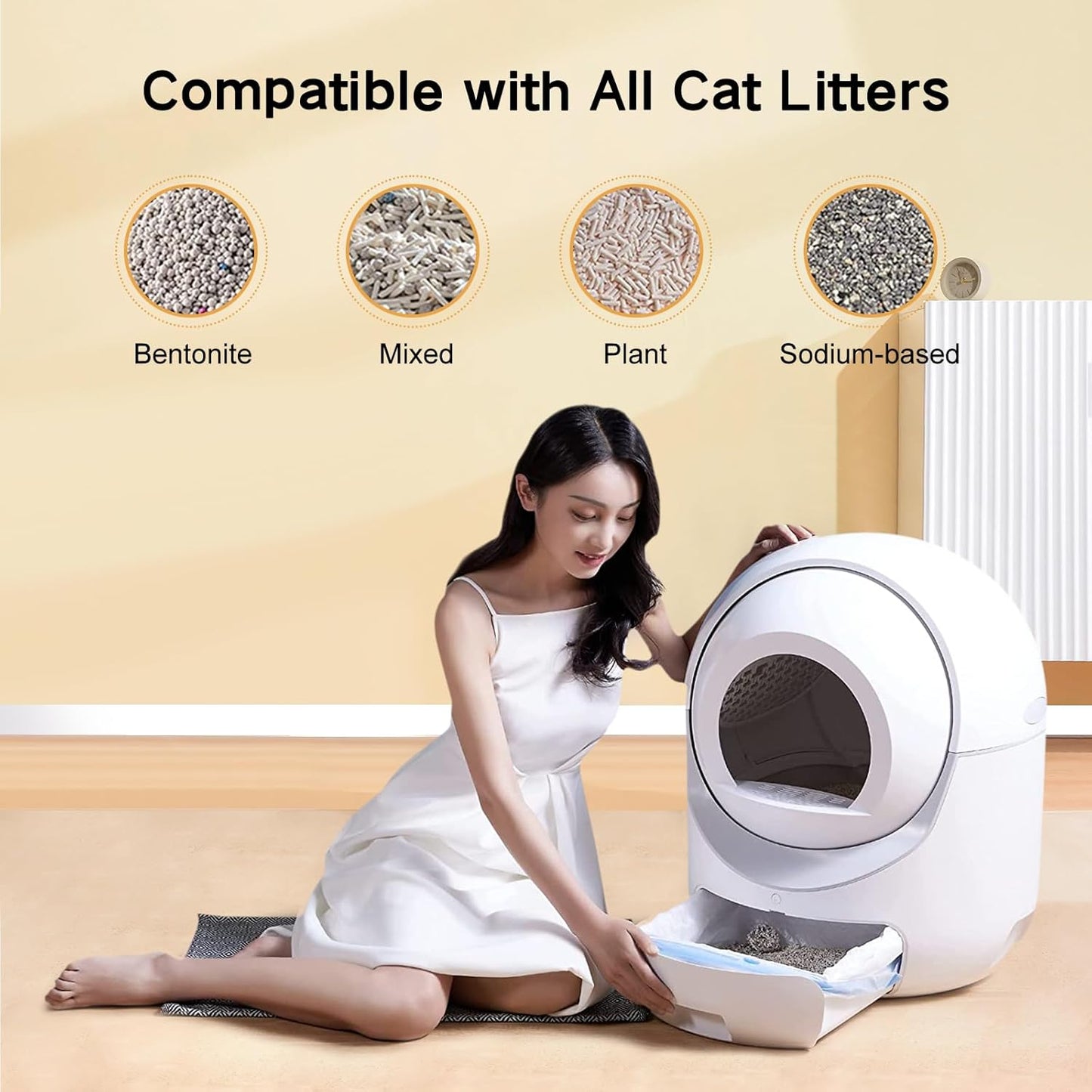 BCHARYA Cleanpethome Self Cleaning Cat Litter Box, Automatic Cat Litter Box with APP Control Odor Removal Safety Protection for Multiple Cats, AUTOCLEAN-1, White