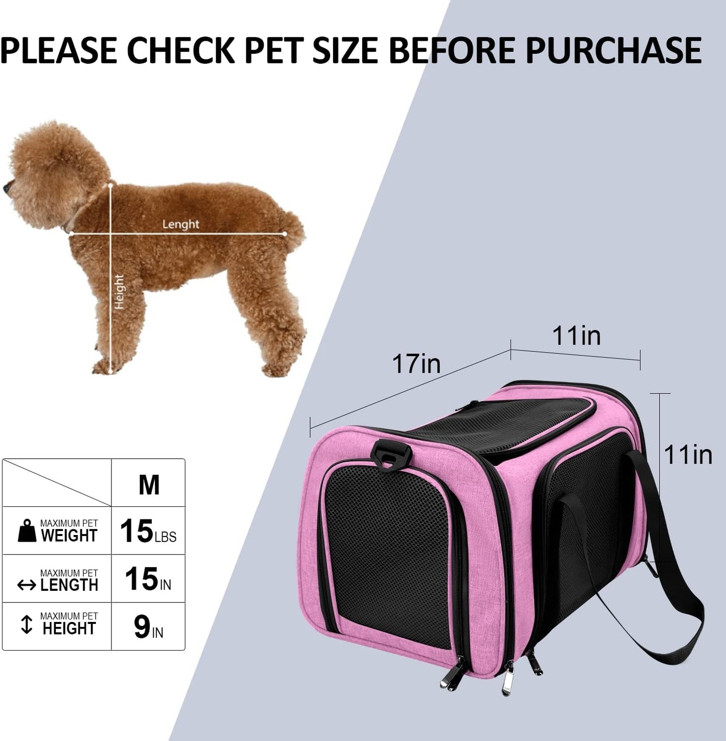 Henkelion Cat Carriers Dog Carrier Pet for Small Medium Cats Dogs Puppies up to 15 Lbs, TSA Airline Approved Soft Sided, Collapsible Travel Puppy - Black