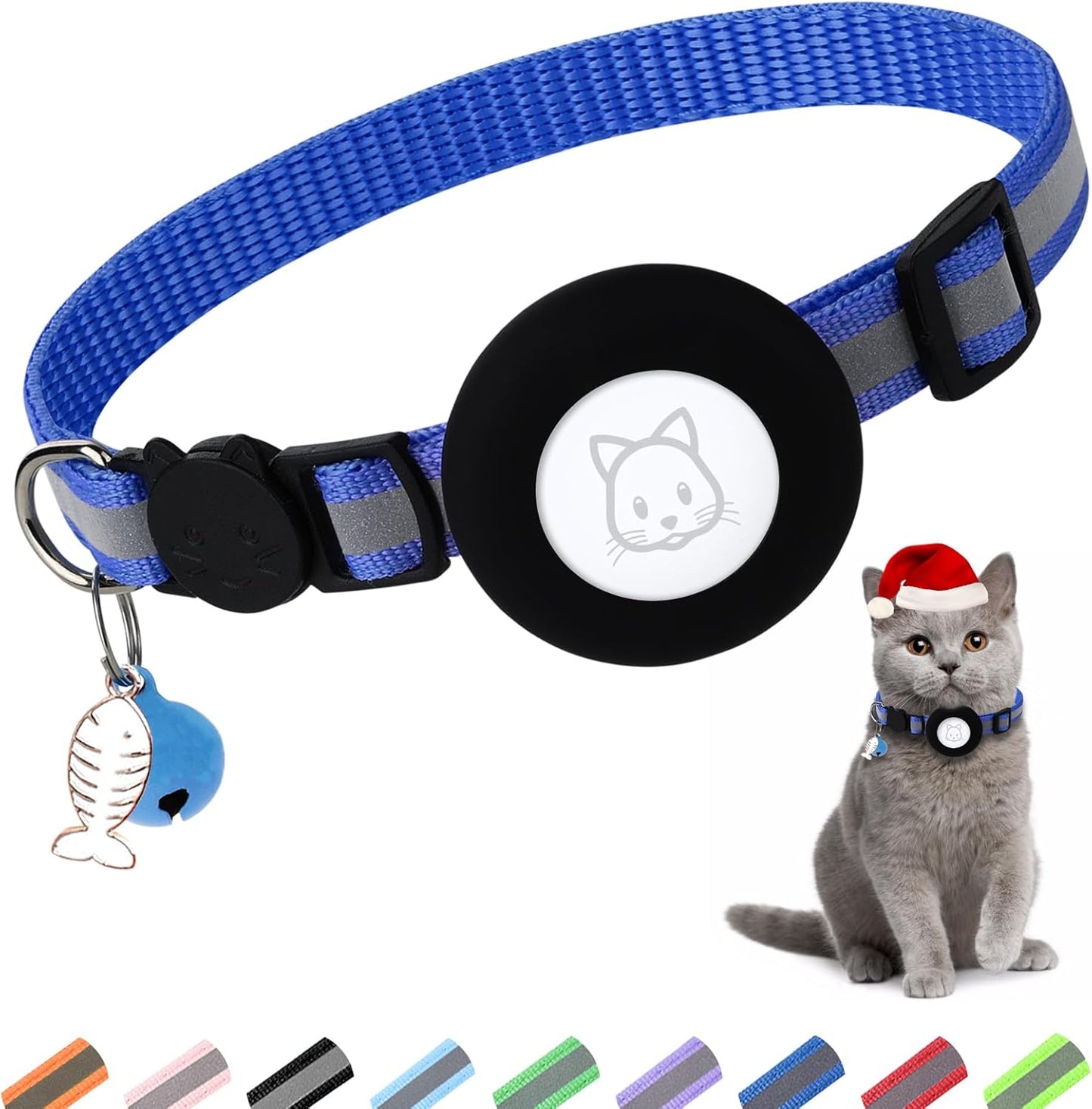 Airtag Cat Collar, Air tag Cat Collar with Bell and Safety Buckle in 3/8" Width, Reflective Collar with Waterproof Airtag Holder Compatible with Apple Airtag for Cat Dog Kitten Puppy (Black)