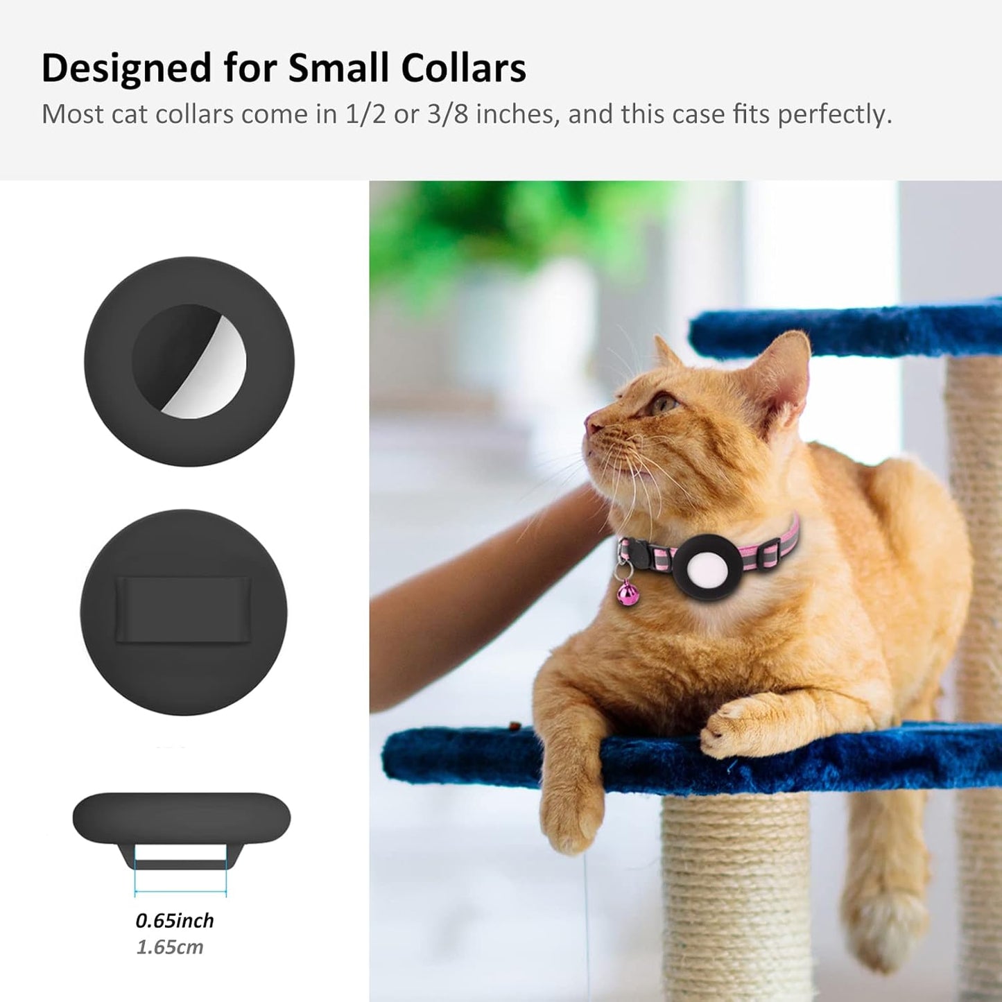 Airtag Cat Collar, Air tag Cat Collar with Bell and Safety Buckle in 3/8" Width, Reflective Collar with Waterproof Airtag Holder Compatible with Apple Airtag for Cat Dog Kitten Puppy (Black)