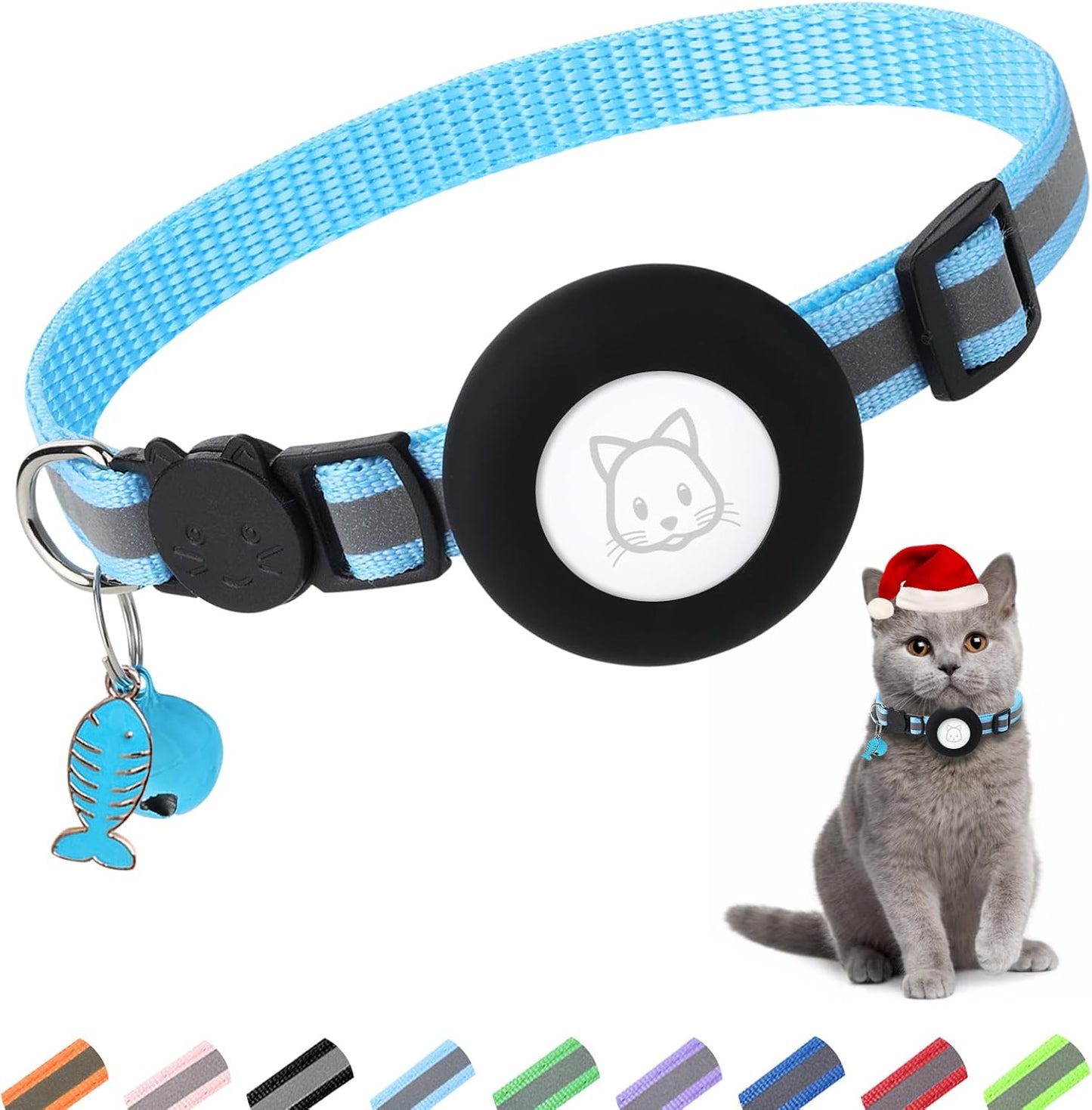 Airtag Cat Collar, Air tag Cat Collar with Bell and Safety Buckle in 3/8" Width, Reflective Collar with Waterproof Airtag Holder Compatible with Apple Airtag for Cat Dog Kitten Puppy (Black)