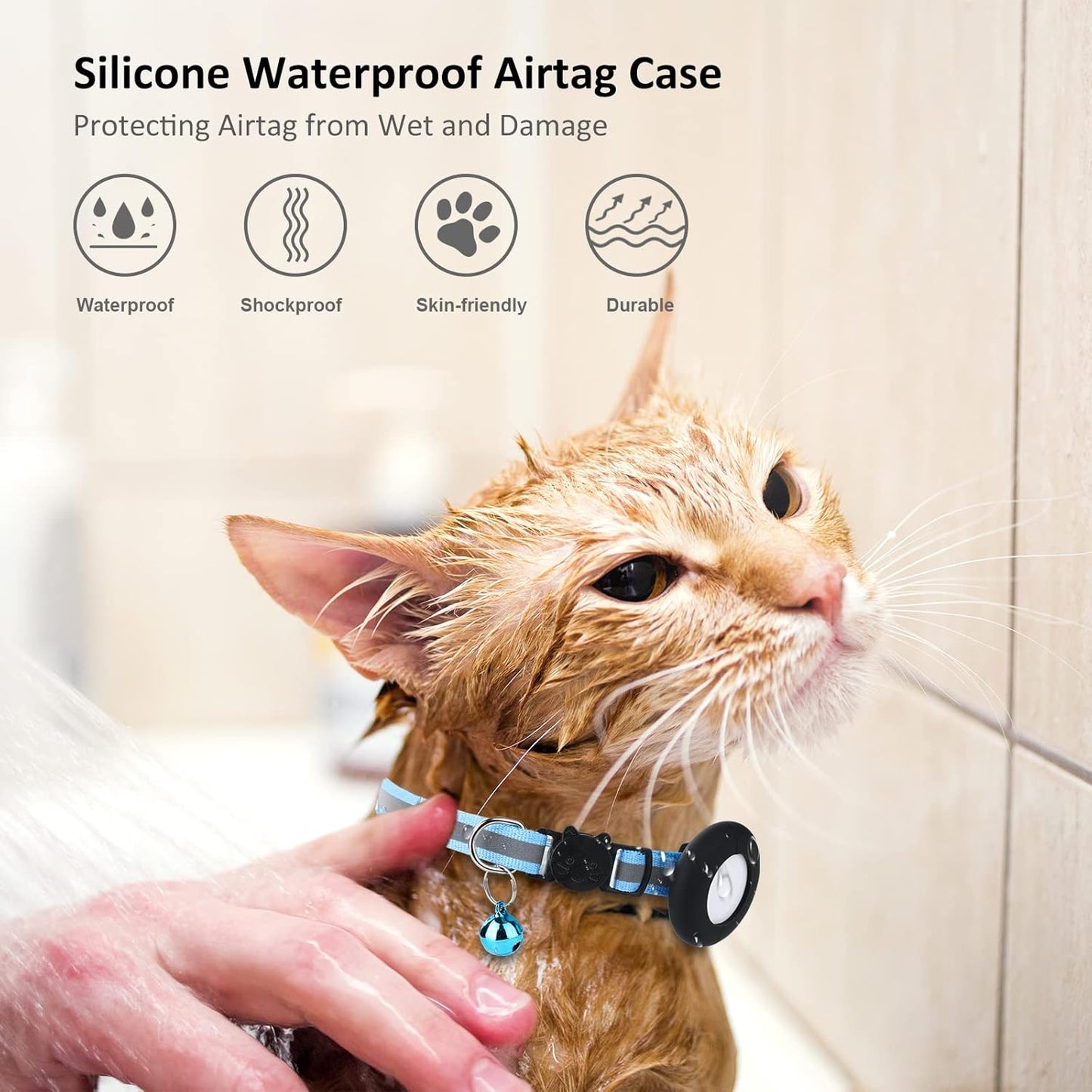 Airtag Cat Collar, Air tag Cat Collar with Bell and Safety Buckle in 3/8" Width, Reflective Collar with Waterproof Airtag Holder Compatible with Apple Airtag for Cat Dog Kitten Puppy (Black)