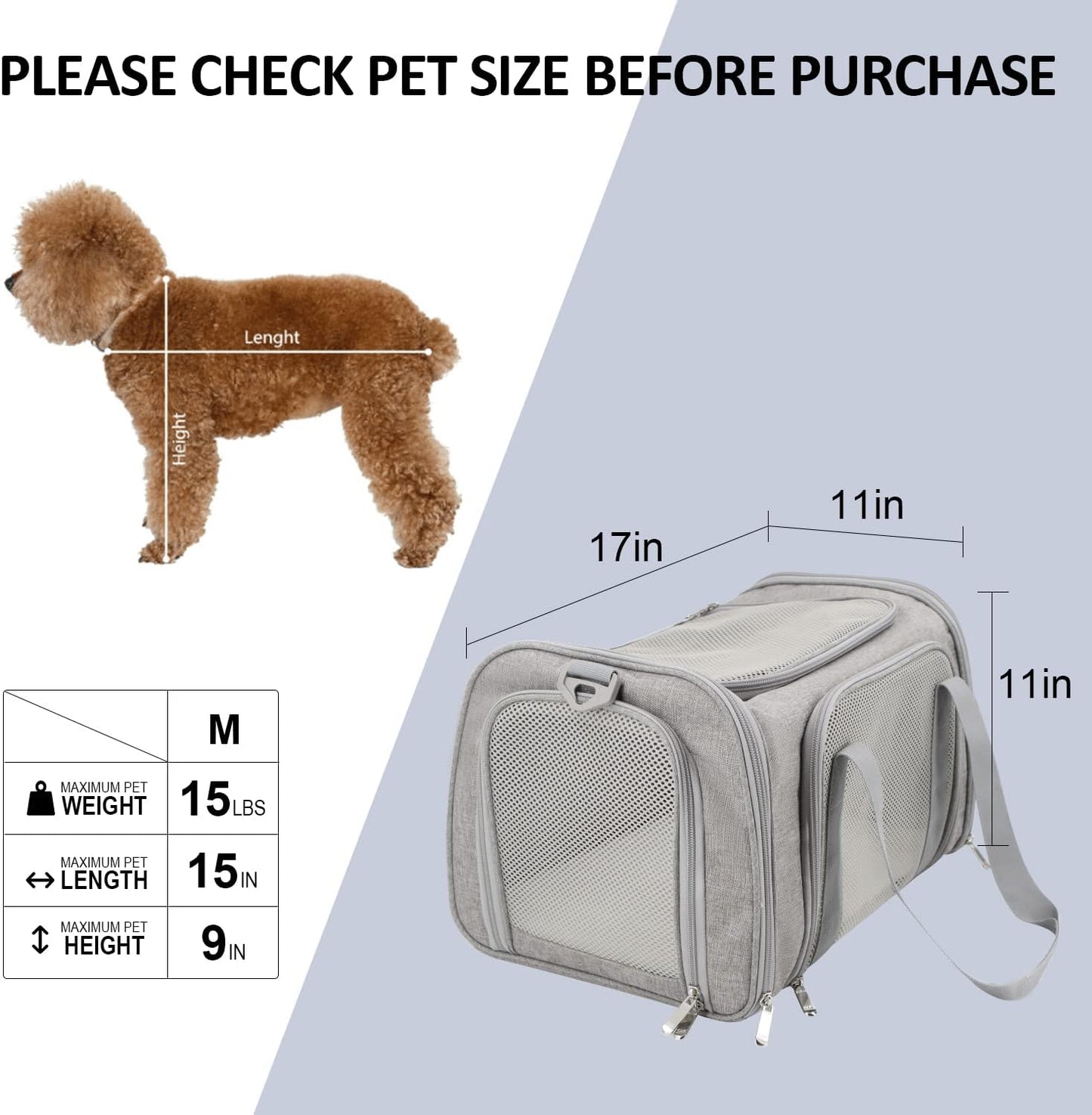Henkelion Cat Carriers Dog Carrier Pet for Small Medium Cats Dogs Puppies up to 15 Lbs, TSA Airline Approved Soft Sided, Collapsible Travel Puppy - Black