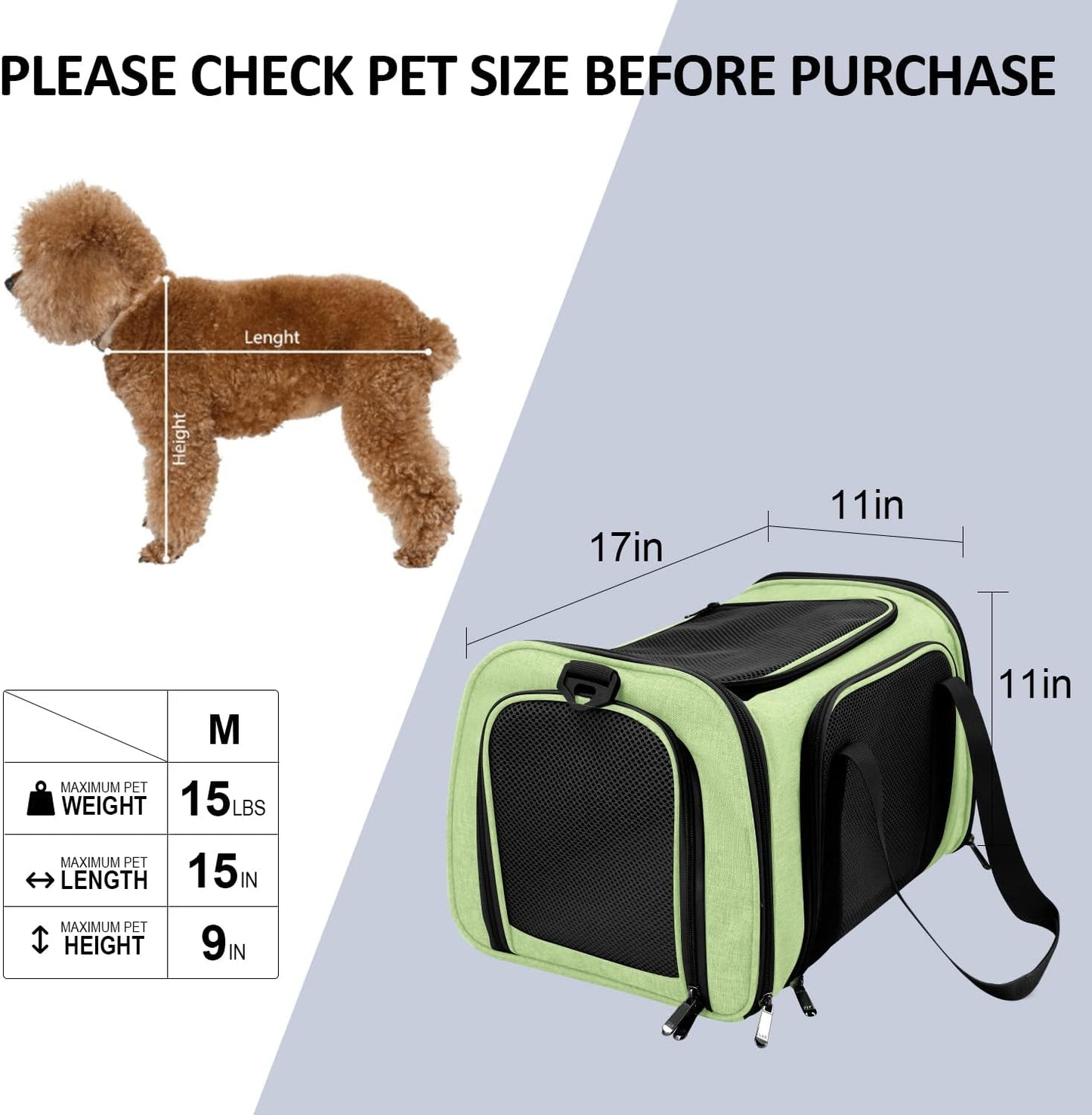 Henkelion Cat Carriers Dog Carrier Pet for Small Medium Cats Dogs Puppies up to 15 Lbs, TSA Airline Approved Soft Sided, Collapsible Travel Puppy - Black