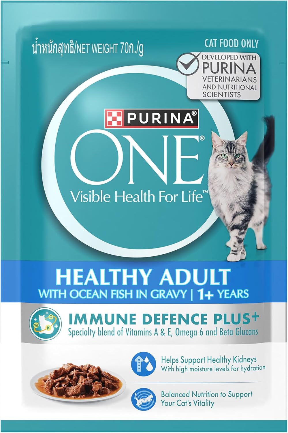 PURINA ONE Wet Cat Healthy Adult with Ocean Fish (70g, Pack of 12)