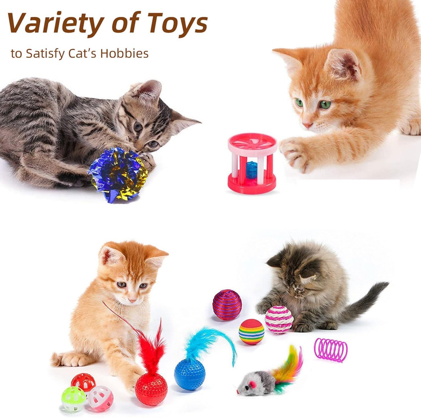 Ownfume 38 Pcs Cat Toys,Kitten Toys,Cat Toys Interactive Accessories for Indoor Cats,Cat Tunnel,Variety Teaser Wand with Feathers,Cat Toys for Kittens Biting,Catnip Fish,Mice,Balls for Cat Pet Lovers