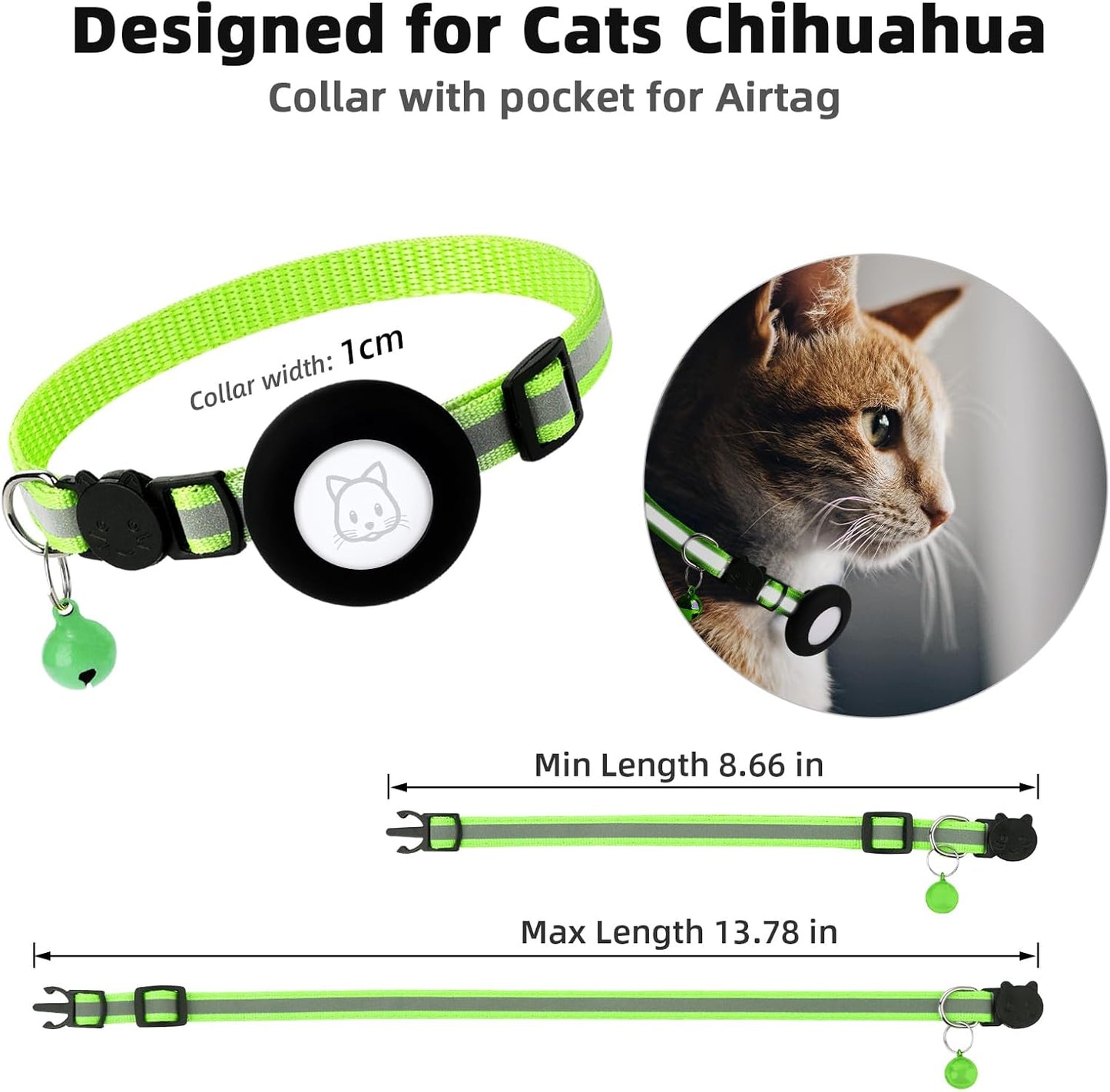 Airtag Cat Collar, Air tag Cat Collar with Bell and Safety Buckle in 3/8" Width, Reflective Collar with Waterproof Airtag Holder Compatible with Apple Airtag for Cat Dog Kitten Puppy (Black)