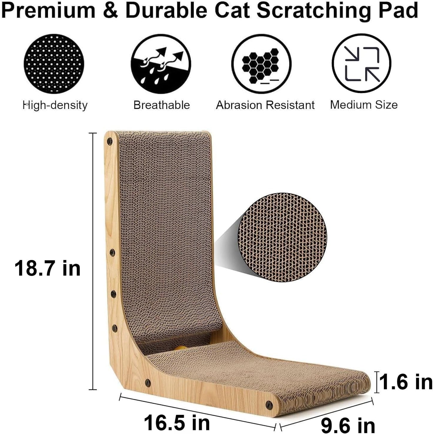 FUKUMARU Cat Scratcher, 26.8 Inch L Shape Cat Scratch Pad Wall Mounted, Cat Scratching Cardboard with Ball Toy for Indoor Cats