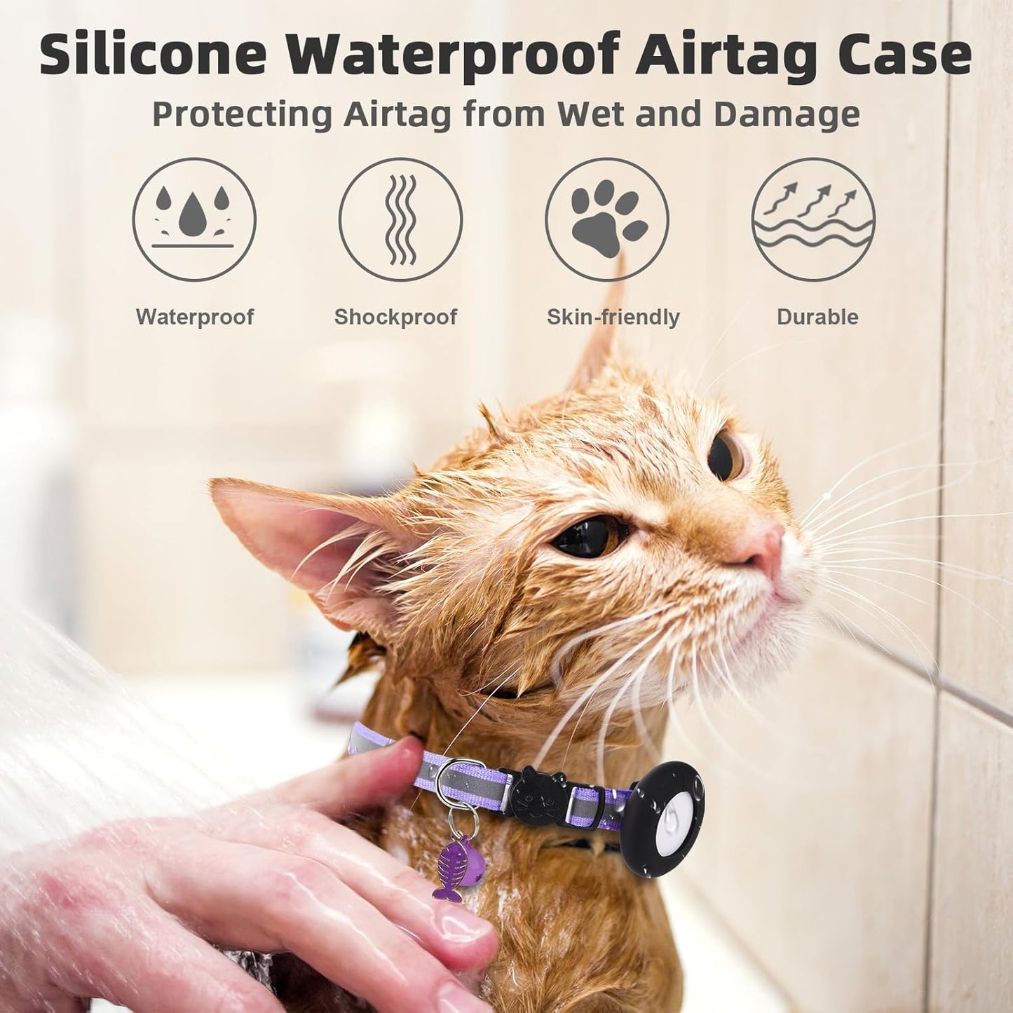 Airtag Cat Collar, Air tag Cat Collar with Bell and Safety Buckle in 3/8" Width, Reflective Collar with Waterproof Airtag Holder Compatible with Apple Airtag for Cat Dog Kitten Puppy (Black)