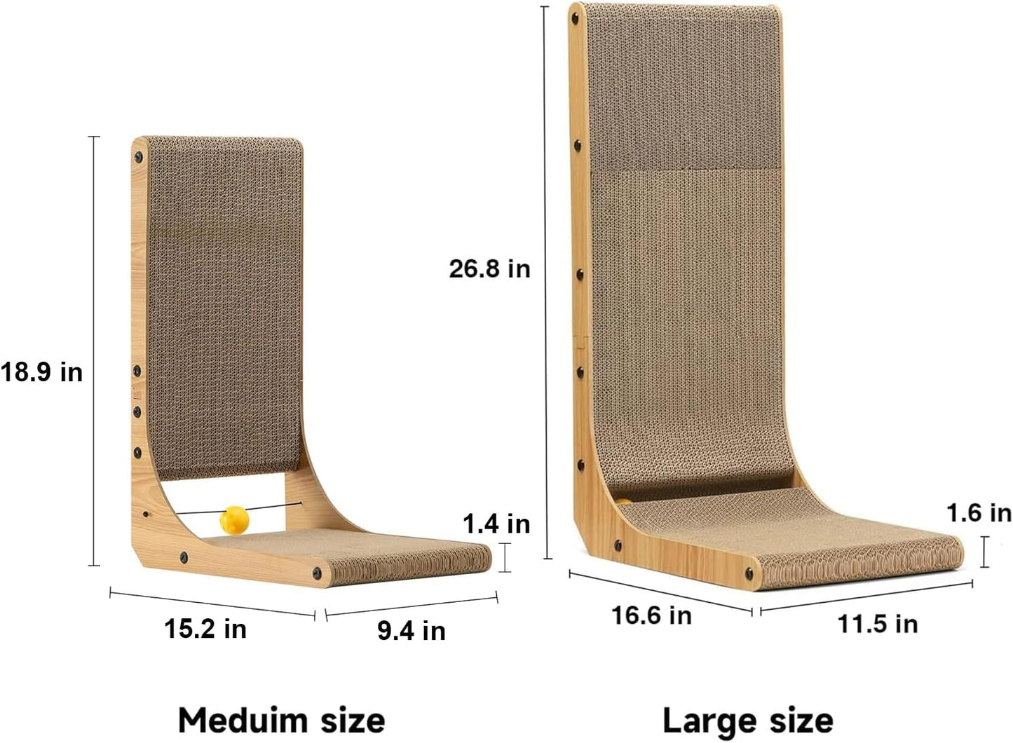FUKUMARU Cat Scratcher, 26.8 Inch L Shape Cat Scratch Pad Wall Mounted, Cat Scratching Cardboard with Ball Toy for Indoor Cats