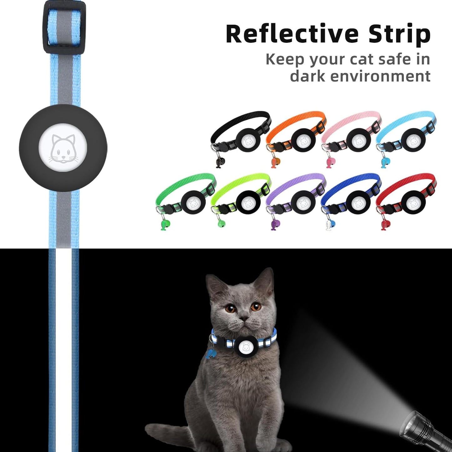 Airtag Cat Collar, Air tag Cat Collar with Bell and Safety Buckle in 3/8" Width, Reflective Collar with Waterproof Airtag Holder Compatible with Apple Airtag for Cat Dog Kitten Puppy (Black)
