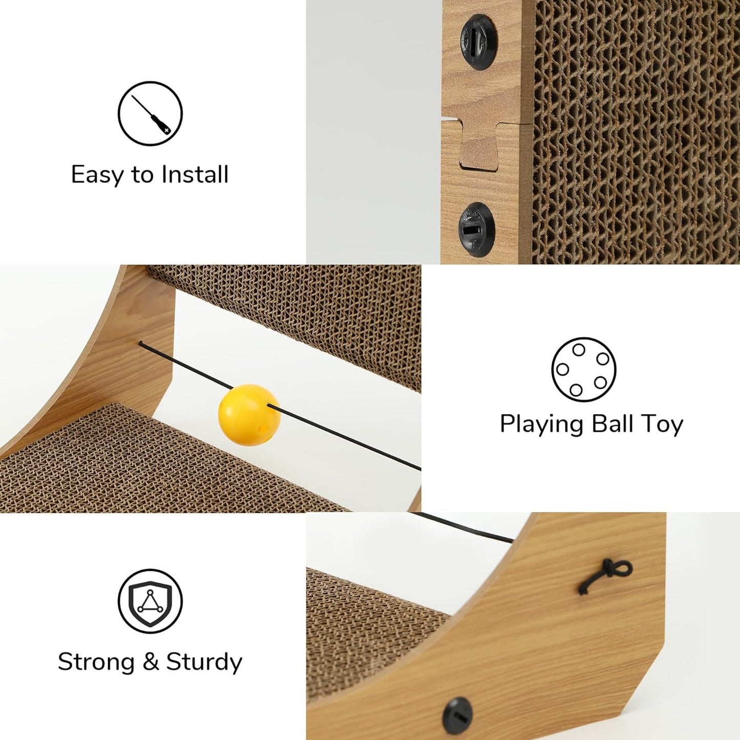 FUKUMARU Cat Scratcher, 26.8 Inch L Shape Cat Scratch Pad Wall Mounted, Cat Scratching Cardboard with Ball Toy for Indoor Cats