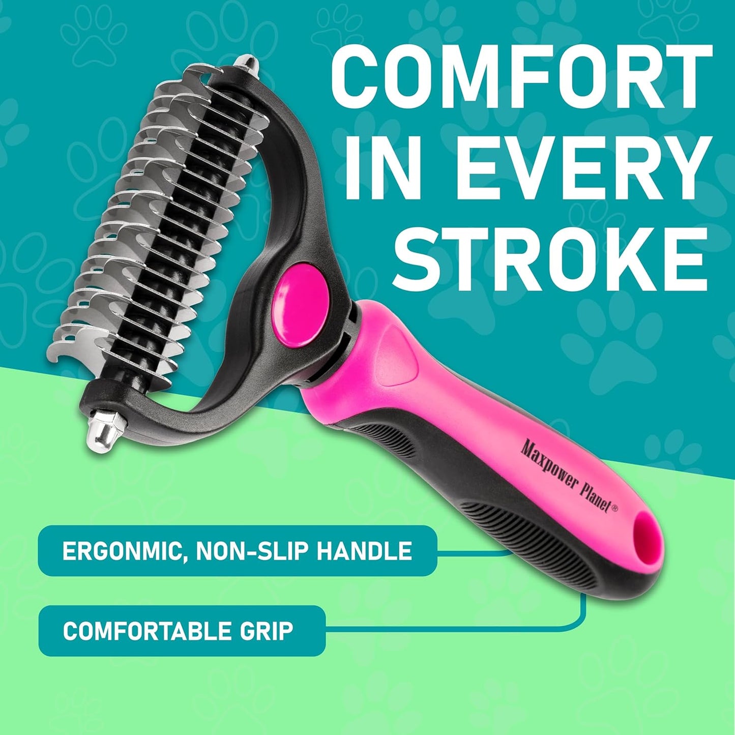 Maxpower Planet Pet Grooming Brush - Double Sided Shedding and Dematting Undercoat Rake Comb for Dogs and Cats,Extra Wide, Blue, Dog Grooming Brush, Dog Shedding Brush