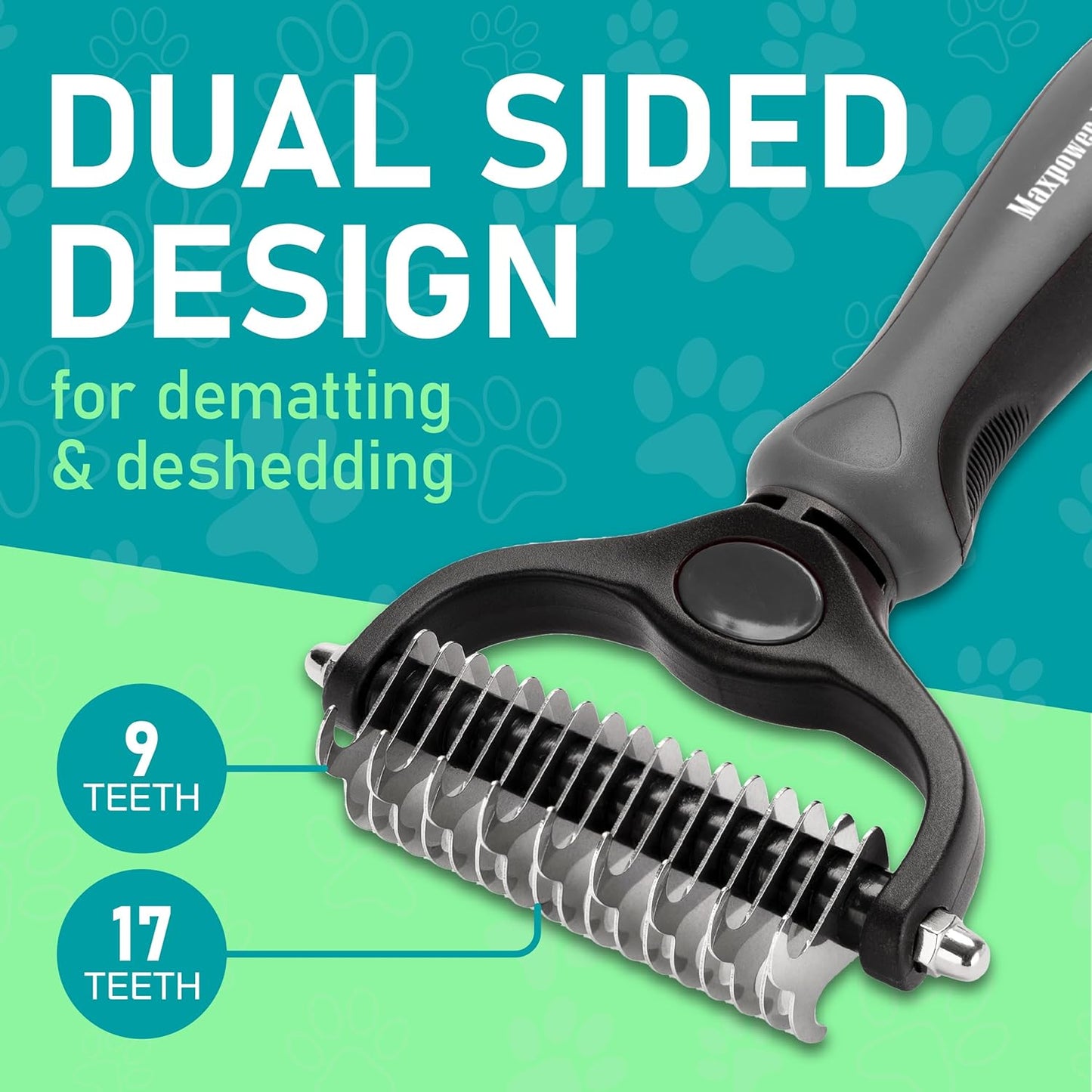 Maxpower Planet Pet Grooming Brush - Double Sided Shedding and Dematting Undercoat Rake Comb for Dogs and Cats,Extra Wide, Blue, Dog Grooming Brush, Dog Shedding Brush