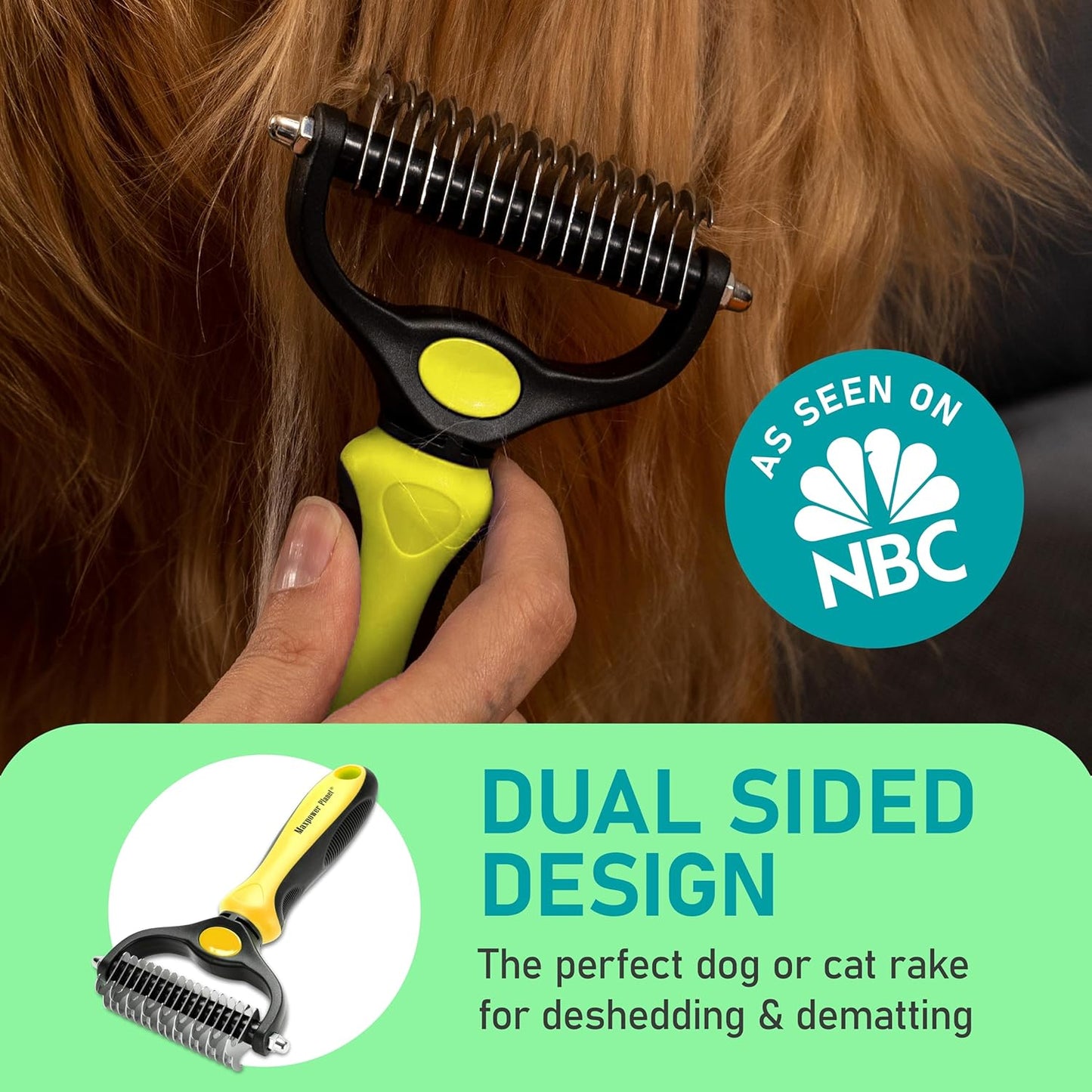 Maxpower Planet Pet Grooming Brush - Double Sided Shedding and Dematting Undercoat Rake Comb for Dogs and Cats,Extra Wide, Blue, Dog Grooming Brush, Dog Shedding Brush