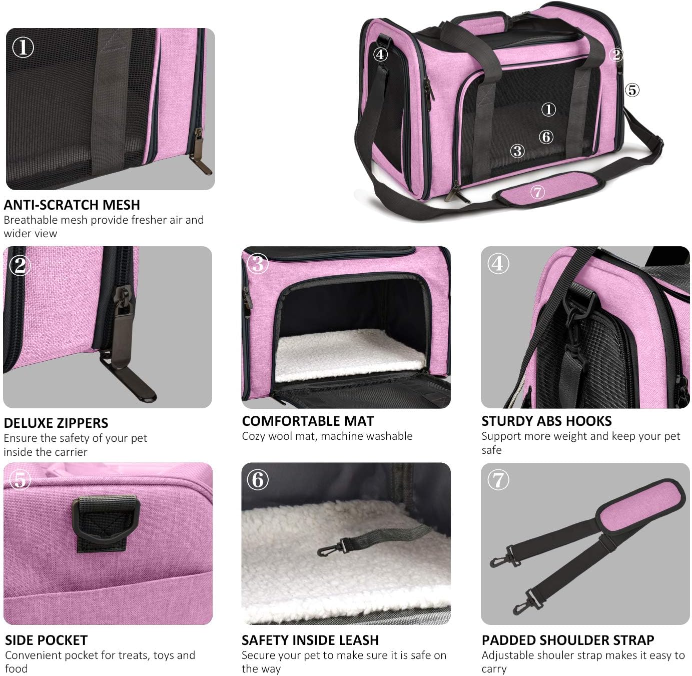 Henkelion Cat Carriers Dog Carrier Pet for Small Medium Cats Dogs Puppies up to 15 Lbs, TSA Airline Approved Soft Sided, Collapsible Travel Puppy - Black