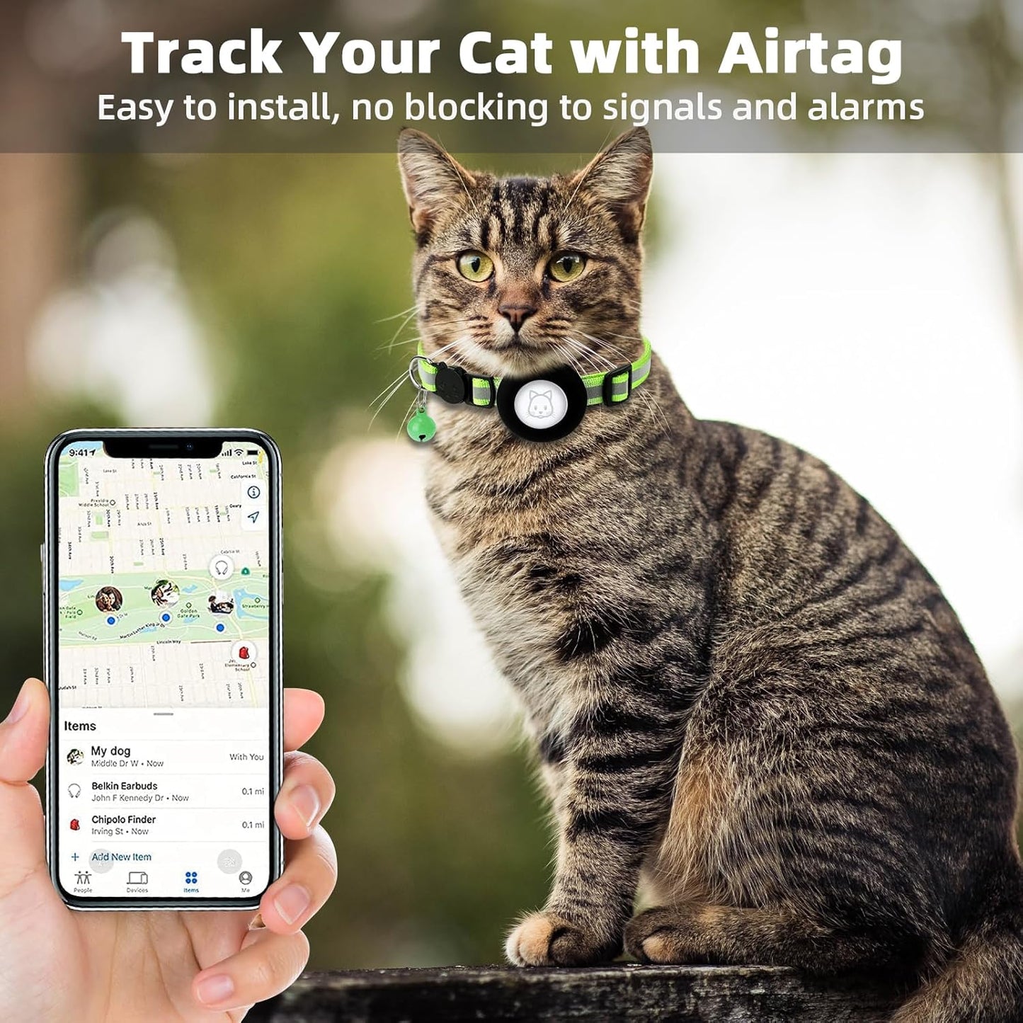 Airtag Cat Collar, Air tag Cat Collar with Bell and Safety Buckle in 3/8" Width, Reflective Collar with Waterproof Airtag Holder Compatible with Apple Airtag for Cat Dog Kitten Puppy (Black)