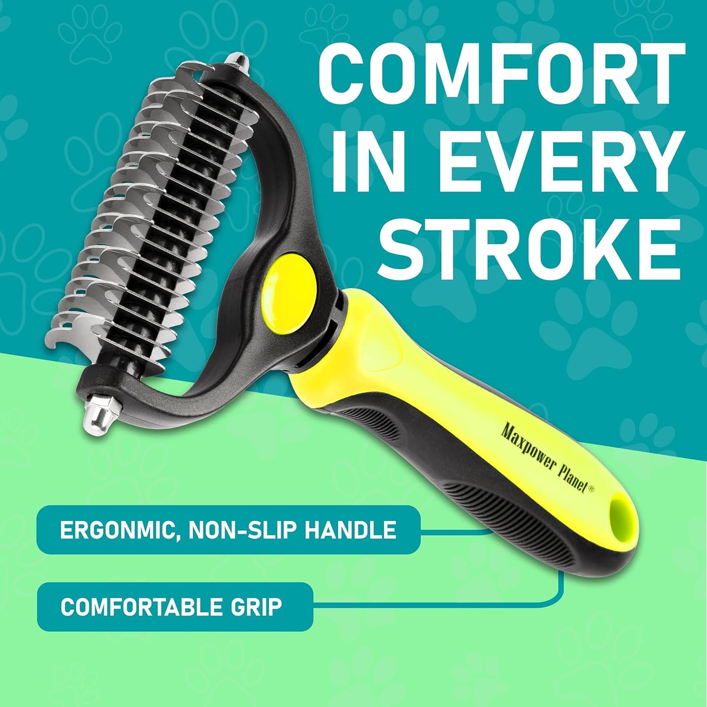 Maxpower Planet Pet Grooming Brush - Double Sided Shedding and Dematting Undercoat Rake Comb for Dogs and Cats,Extra Wide, Blue, Dog Grooming Brush, Dog Shedding Brush