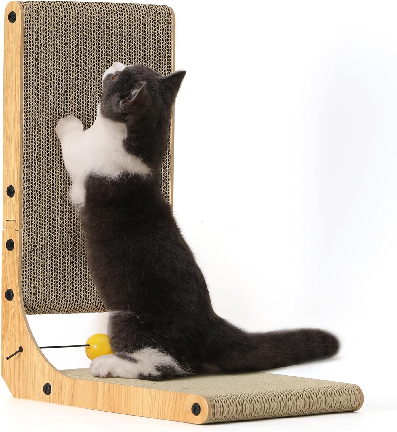 FUKUMARU Cat Scratcher, 26.8 Inch L Shape Cat Scratch Pad Wall Mounted, Cat Scratching Cardboard with Ball Toy for Indoor Cats