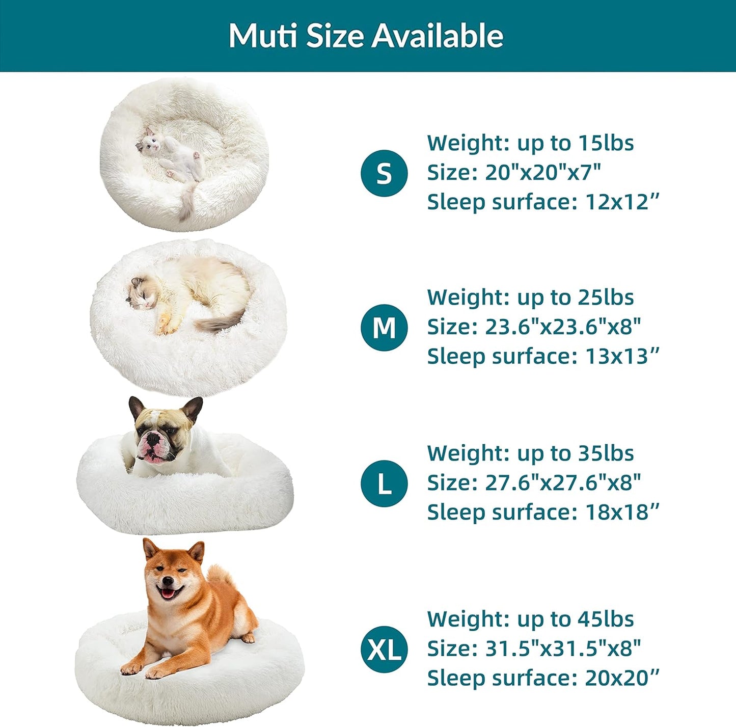 Gavenia Cat Beds for Indoor Cats -20’’x20’’ Washable Donut Cat and Dog Bed,Soft Plush Pet Cushion,Waterproof Bottom - Fluffy Dog and Cat Calming & Self-Warming Bed for and Sleep Improvement (Beige)