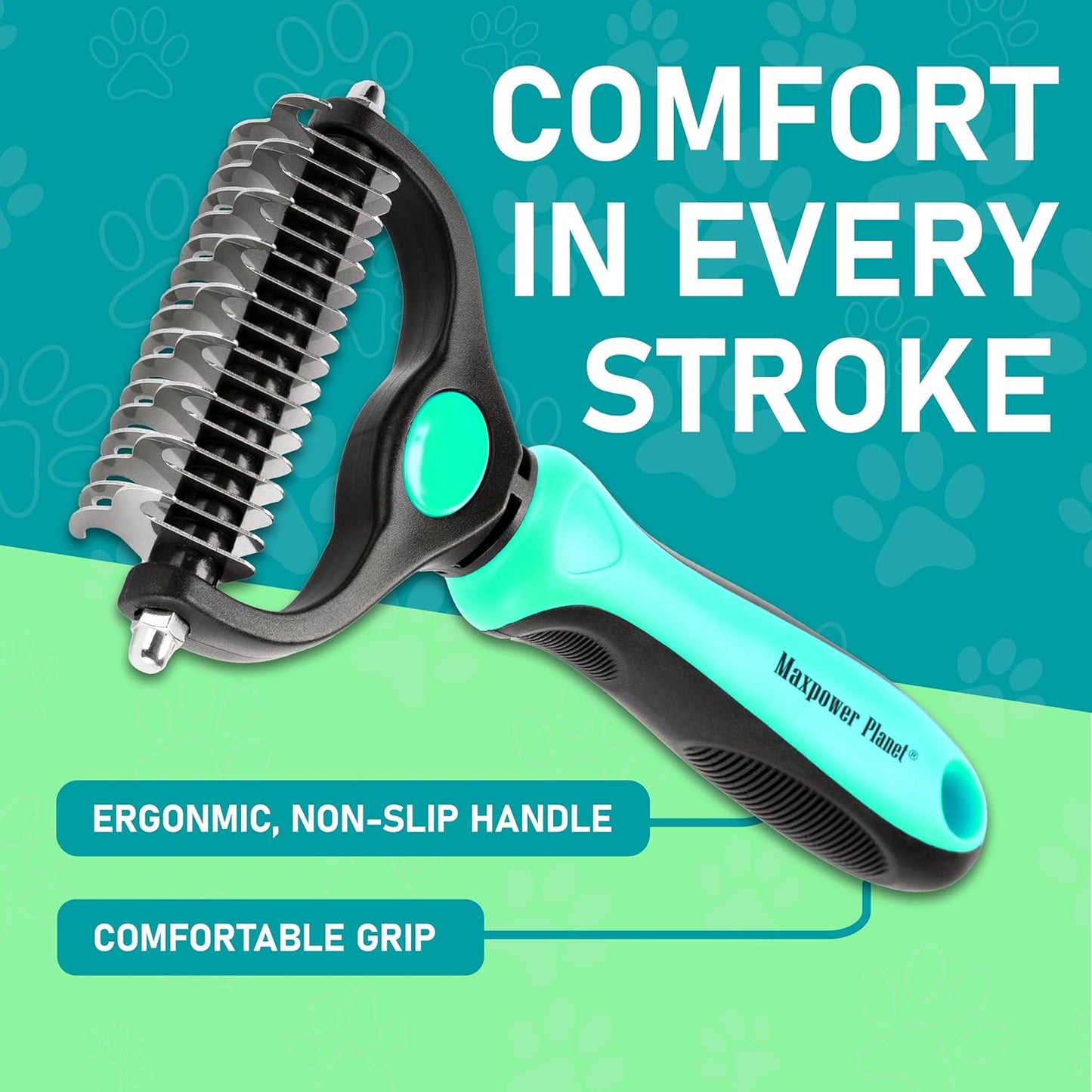 Maxpower Planet Pet Grooming Brush - Double Sided Shedding and Dematting Undercoat Rake Comb for Dogs and Cats,Extra Wide, Blue, Dog Grooming Brush, Dog Shedding Brush