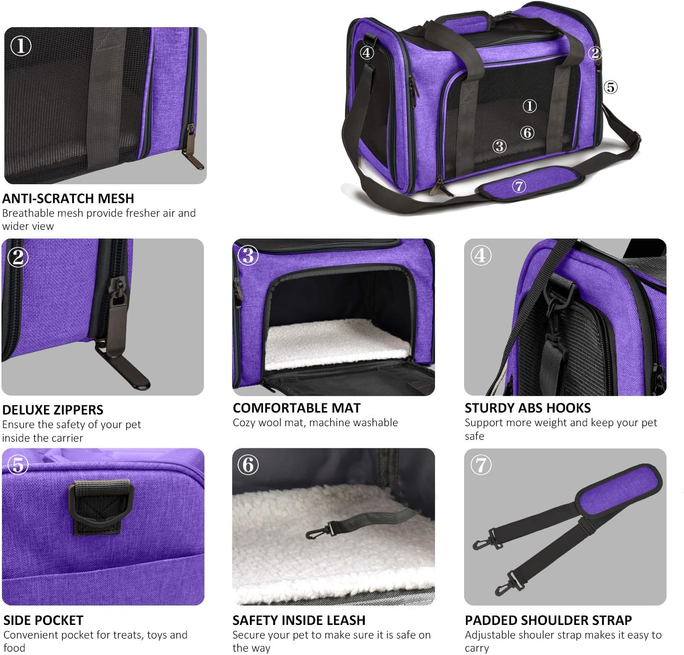 Henkelion Cat Carriers Dog Carrier Pet for Small Medium Cats Dogs Puppies up to 15 Lbs, TSA Airline Approved Soft Sided, Collapsible Travel Puppy - Black