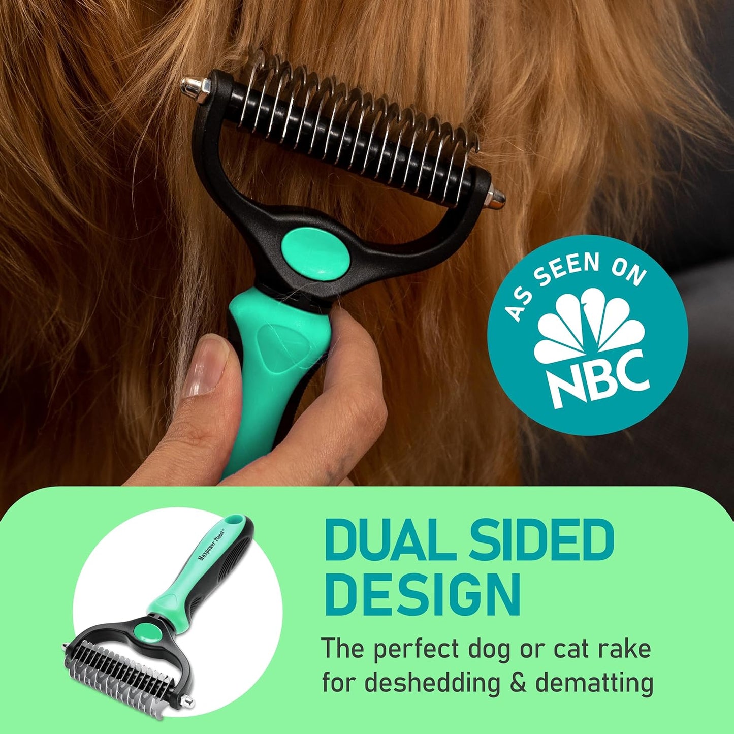 Maxpower Planet Pet Grooming Brush - Double Sided Shedding and Dematting Undercoat Rake Comb for Dogs and Cats,Extra Wide, Blue, Dog Grooming Brush, Dog Shedding Brush