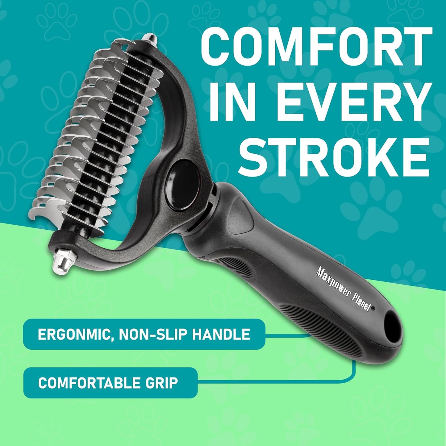 Maxpower Planet Pet Grooming Brush - Double Sided Shedding and Dematting Undercoat Rake Comb for Dogs and Cats,Extra Wide, Blue, Dog Grooming Brush, Dog Shedding Brush