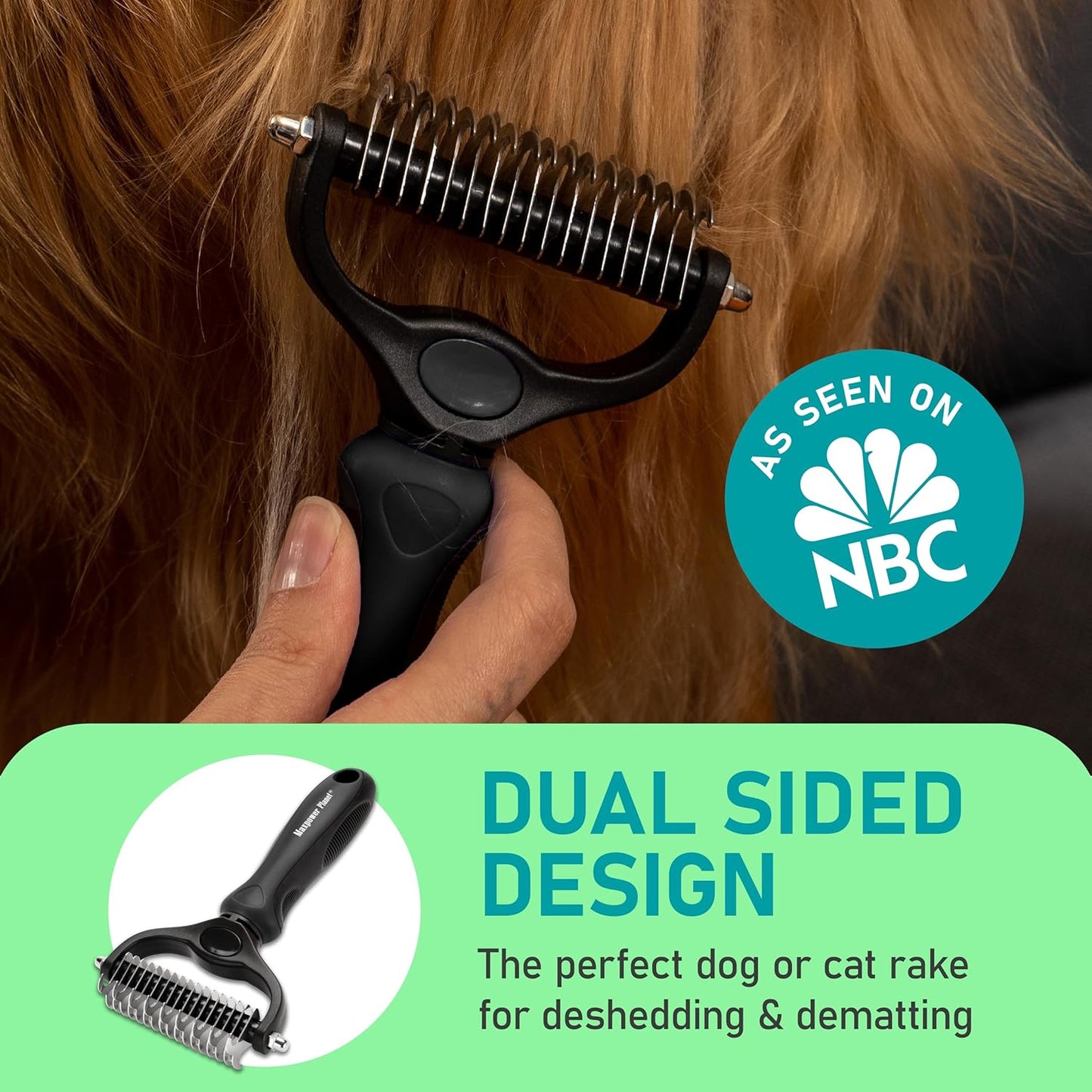 Maxpower Planet Pet Grooming Brush - Double Sided Shedding and Dematting Undercoat Rake Comb for Dogs and Cats,Extra Wide, Blue, Dog Grooming Brush, Dog Shedding Brush