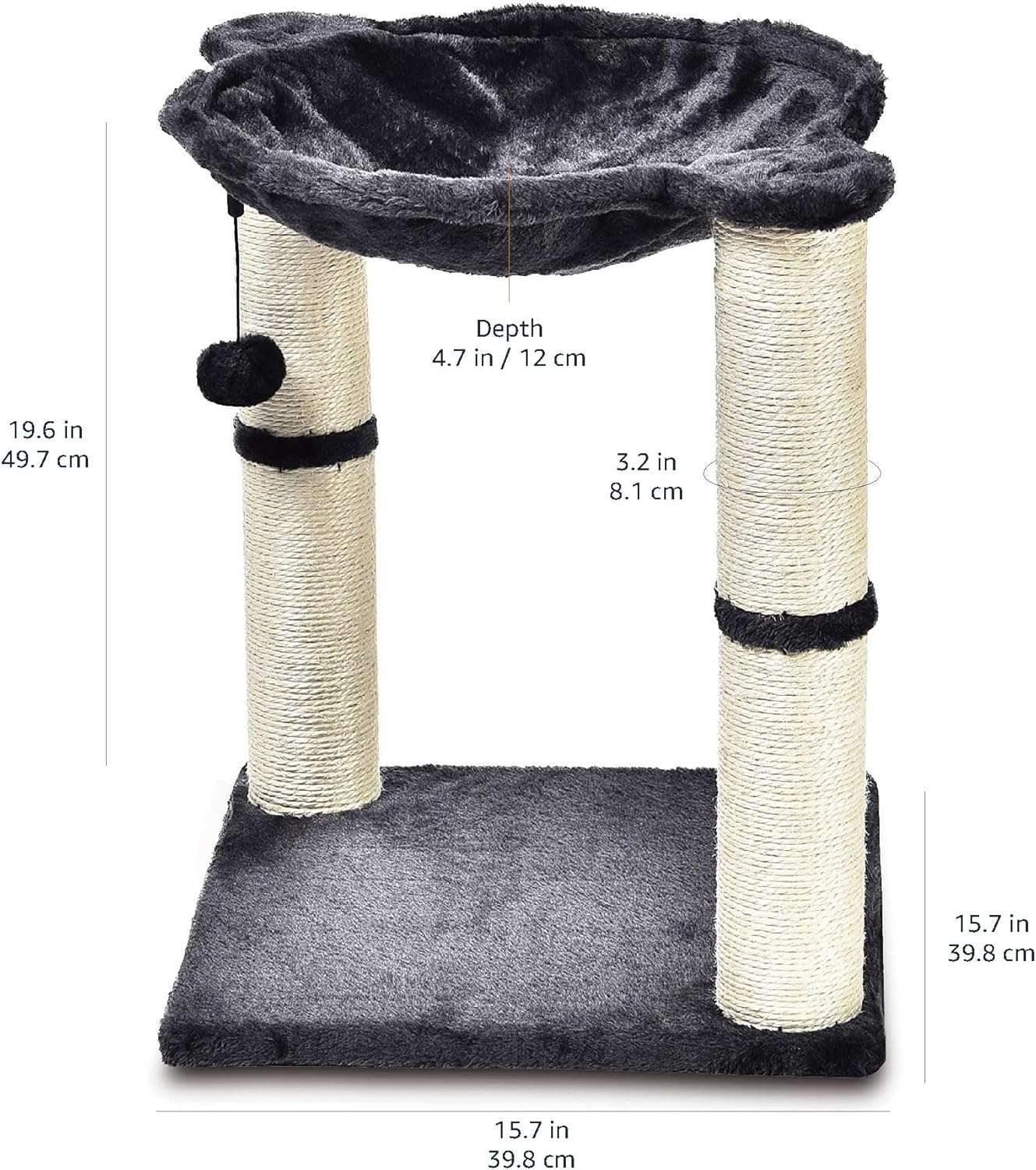 Amazon Basics Cat Tree Tower With Scratching Post And Hammock Bed for Indoor Cat - 40.6 x 51 x 40.6 Cenitmeters, Grey