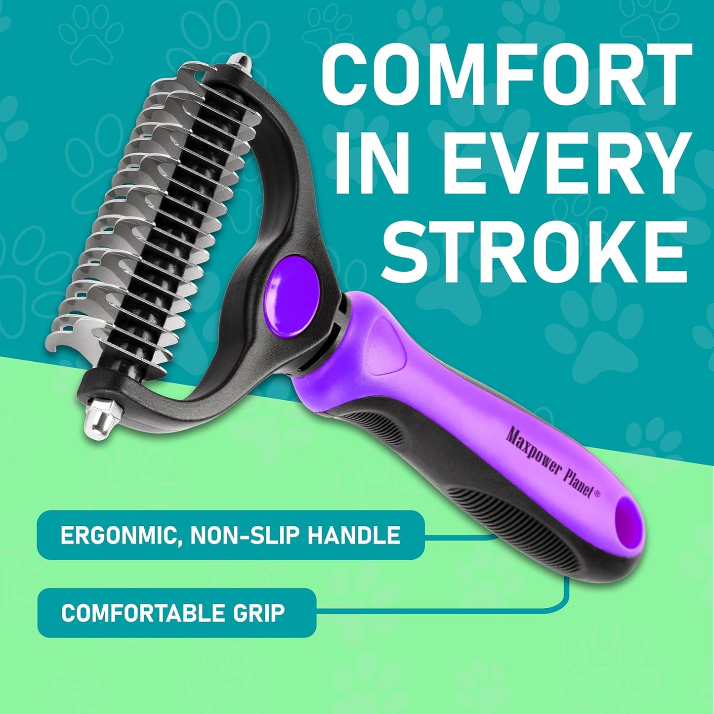 Maxpower Planet Pet Grooming Brush - Double Sided Shedding and Dematting Undercoat Rake Comb for Dogs and Cats,Extra Wide, Blue, Dog Grooming Brush, Dog Shedding Brush
