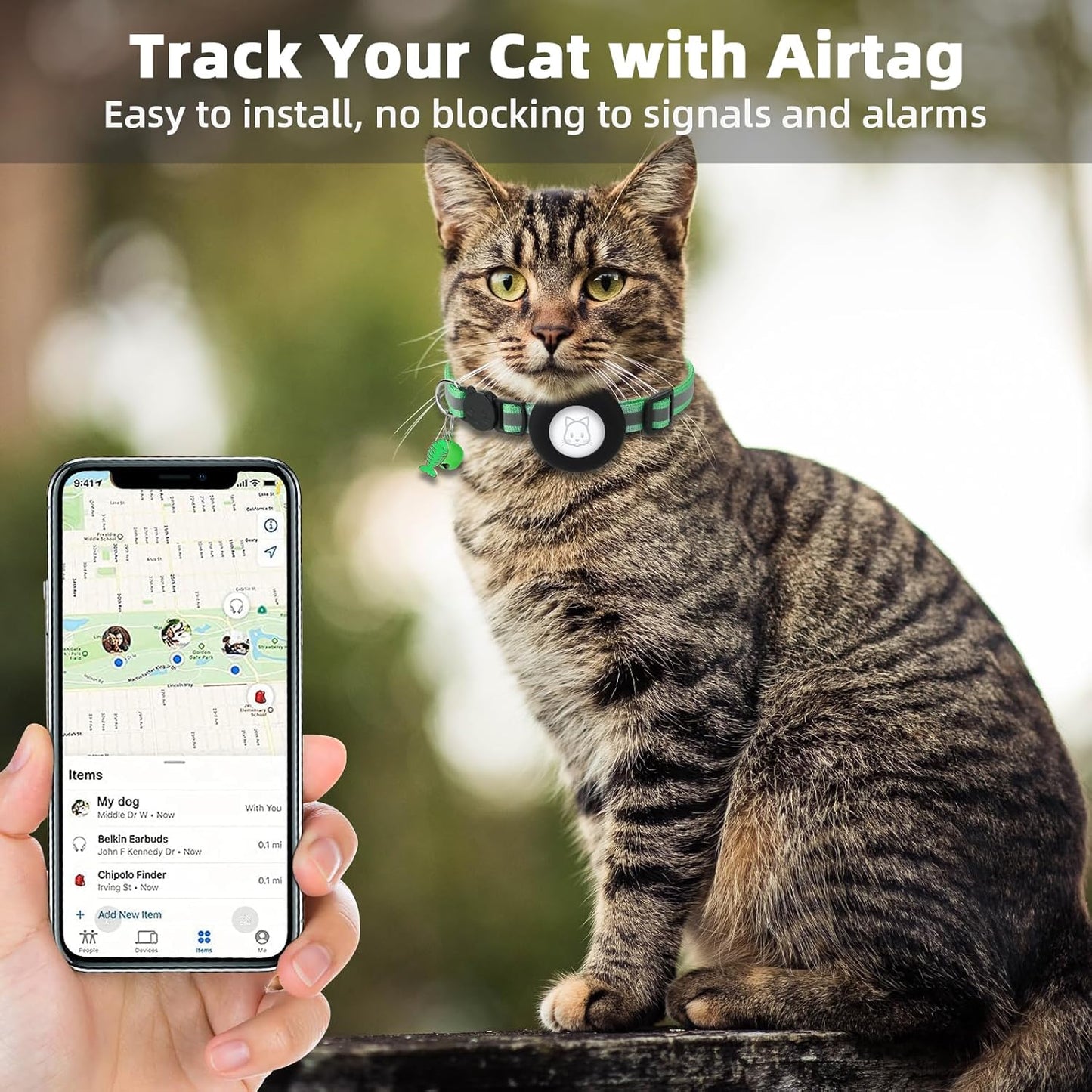 Airtag Cat Collar, Air tag Cat Collar with Bell and Safety Buckle in 3/8" Width, Reflective Collar with Waterproof Airtag Holder Compatible with Apple Airtag for Cat Dog Kitten Puppy (Black)