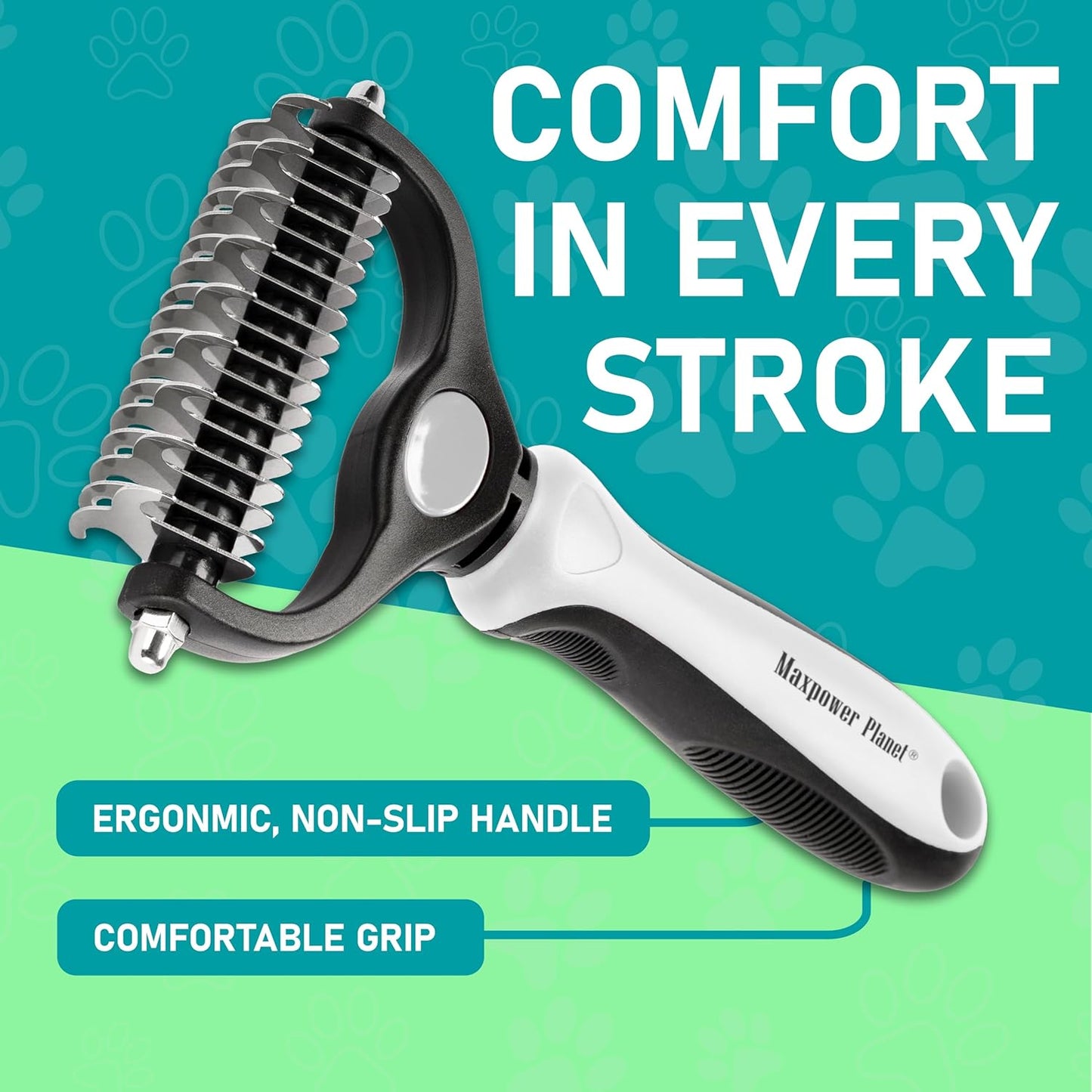 Maxpower Planet Pet Grooming Brush - Double Sided Shedding and Dematting Undercoat Rake Comb for Dogs and Cats,Extra Wide, Blue, Dog Grooming Brush, Dog Shedding Brush