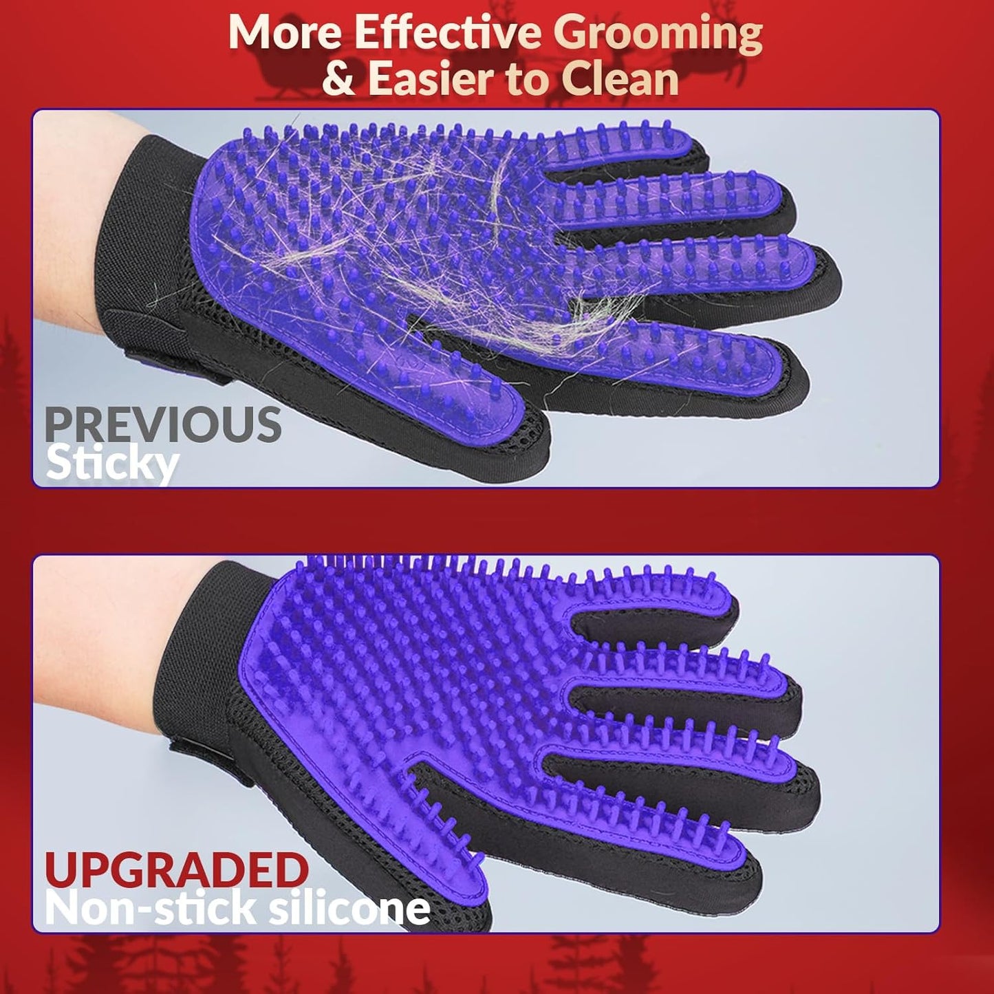 DELOMO Pet Grooming Glove - Gentle Deshedding Brush Glove - Efficient Pet Hair Remover Mitt - Enhanced Five Finger Design - Perfect for Dog & Cat with Long & Short Fur - 1 Pair