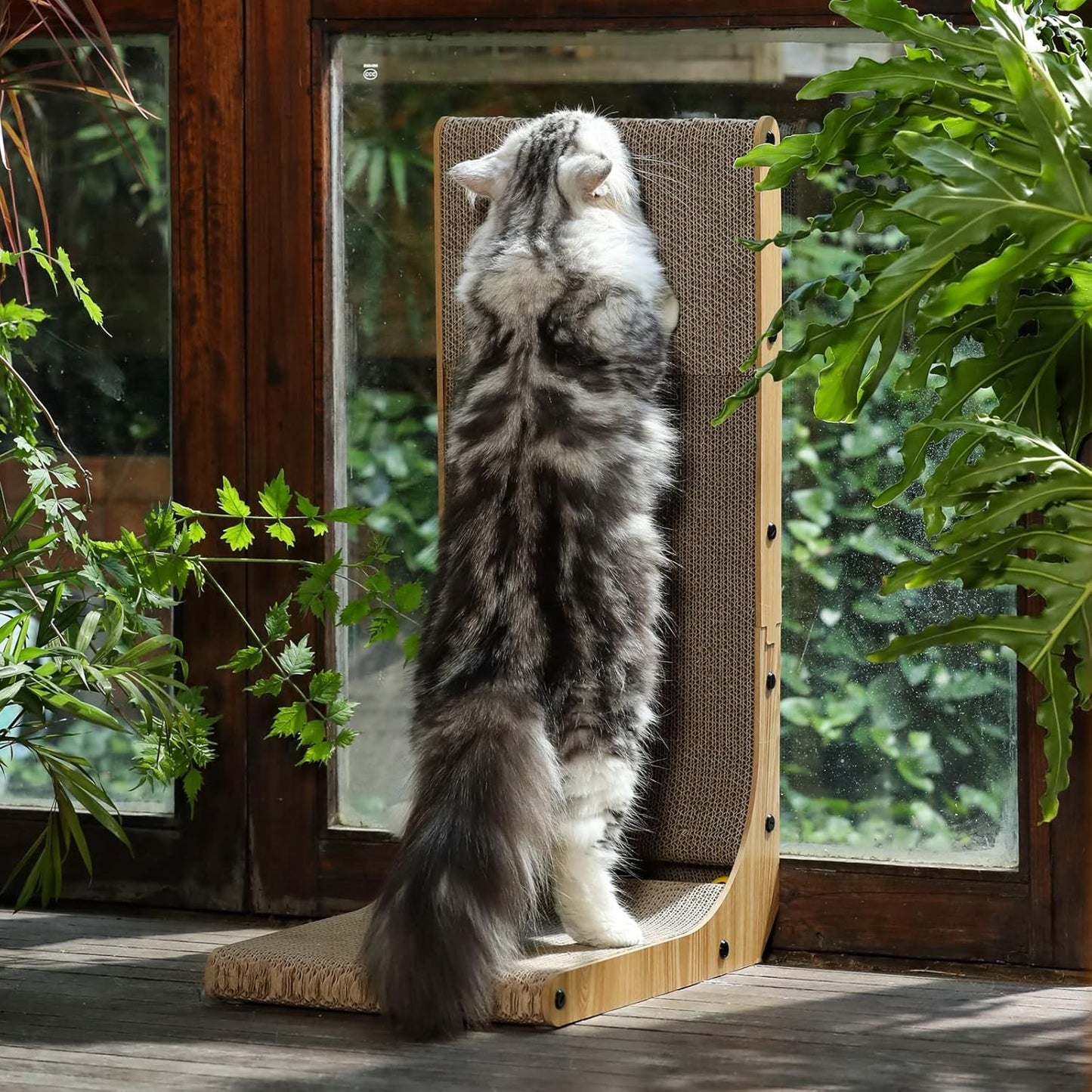 FUKUMARU Cat Scratcher, 26.8 Inch L Shape Cat Scratch Pad Wall Mounted, Cat Scratching Cardboard with Ball Toy for Indoor Cats
